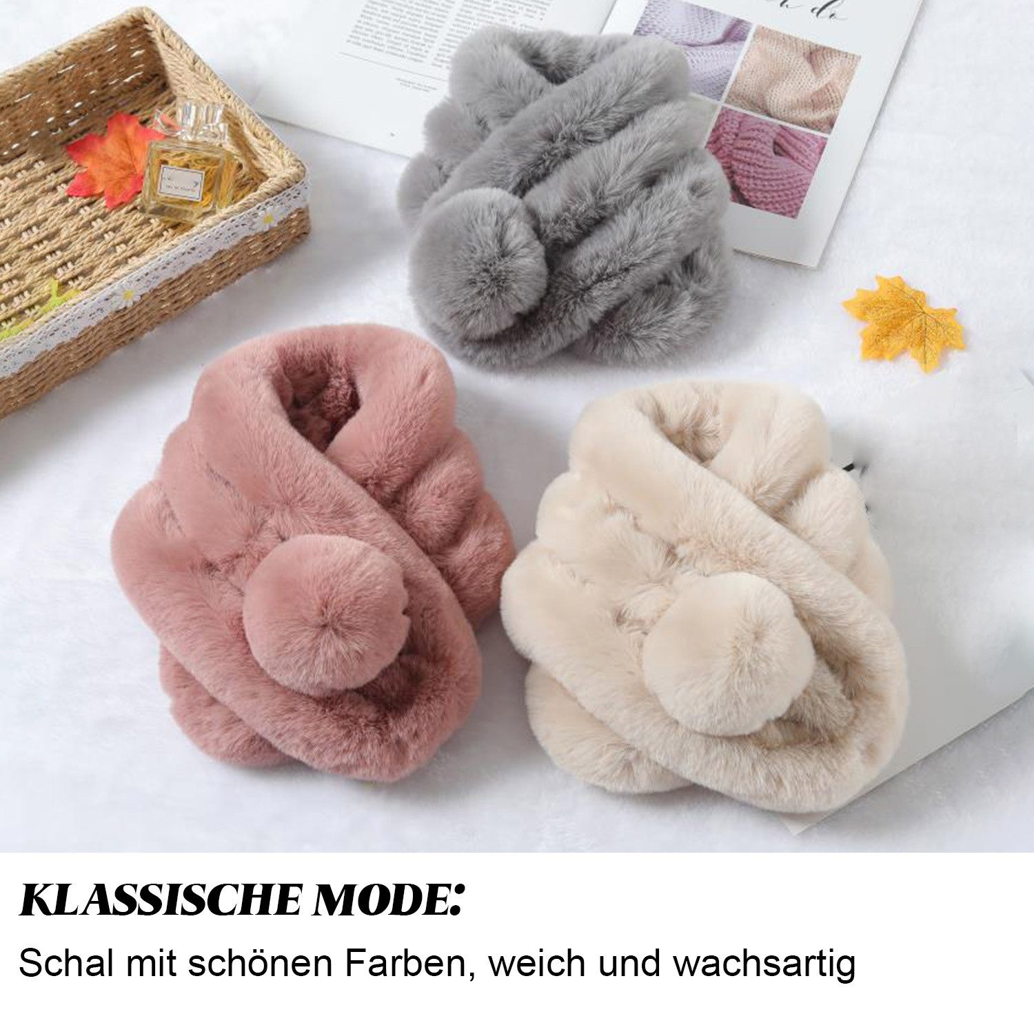 Refttenw Schal Damen Schal Winterschal Pelzkragen mit Bommel aus Kunstpelz, günstig online kaufen