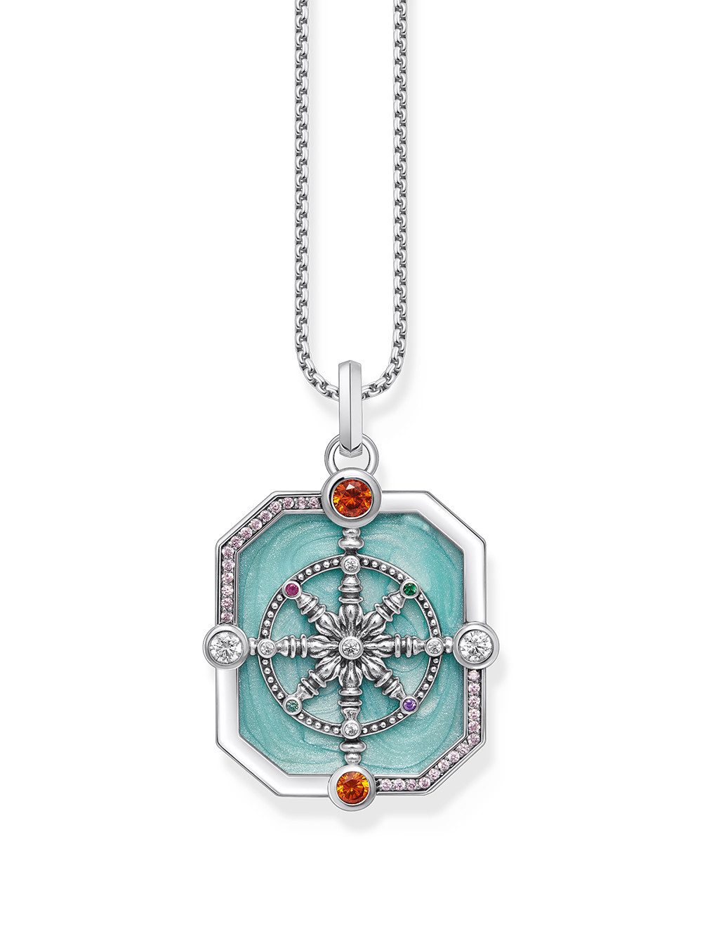 THOMAS SABO Kette mit Anhänger Thomas Sabo PE961-340-7 Silberner Kettenanhänger Wheel of Karma + Zir