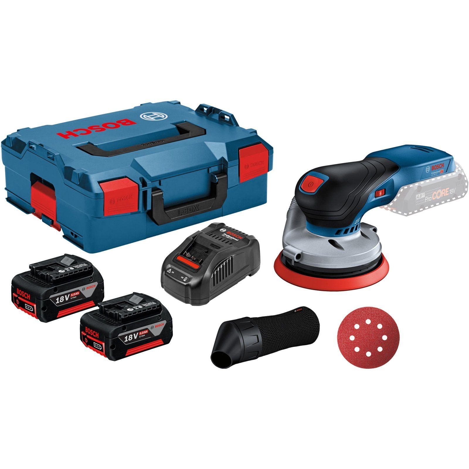 BOSCH Akku-Exzenterschleifer Bosch Akku-Exzenterschleifer GEX 18V-125 / 2x 5,0 Ah Akku + Ladegerät