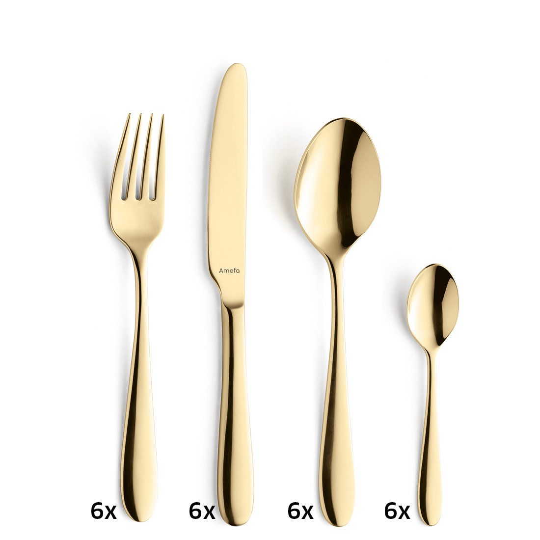 Amefa Besteck-Set OXFORD (24-tlg), 13/0 18/10, Edelstahl 18/10 mit goldfarbener PVD Veredelung