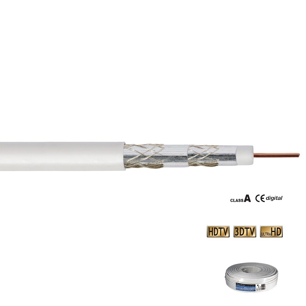 Transmedia Koaxialkabel 10m - 75 Ohm - 4-fach geschirmt - Klasse A (120 dB)  - SAT-Kabel