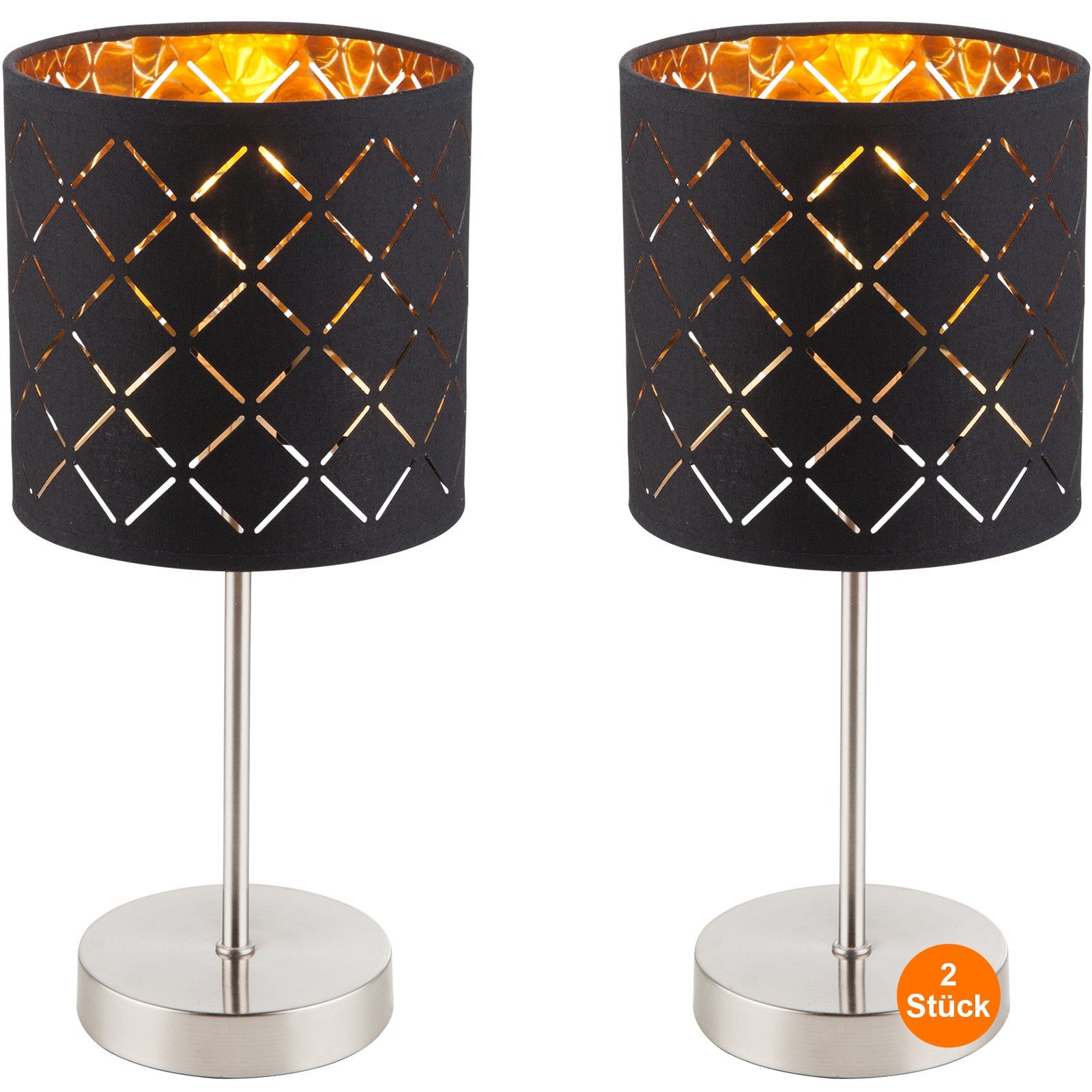 bmf-versand Tischleuchte Nachttischlampe 2er Set Schwarz Lampenschirm Tischlampe Modern Klein, Nachttischleuchte, gold, ohne Leuchtmittel, Lichtfarbe ist abhängig vom Leuchtmittel, Flur, Schlafzimmer, Wohnzimmer, Küche, Esszimmer