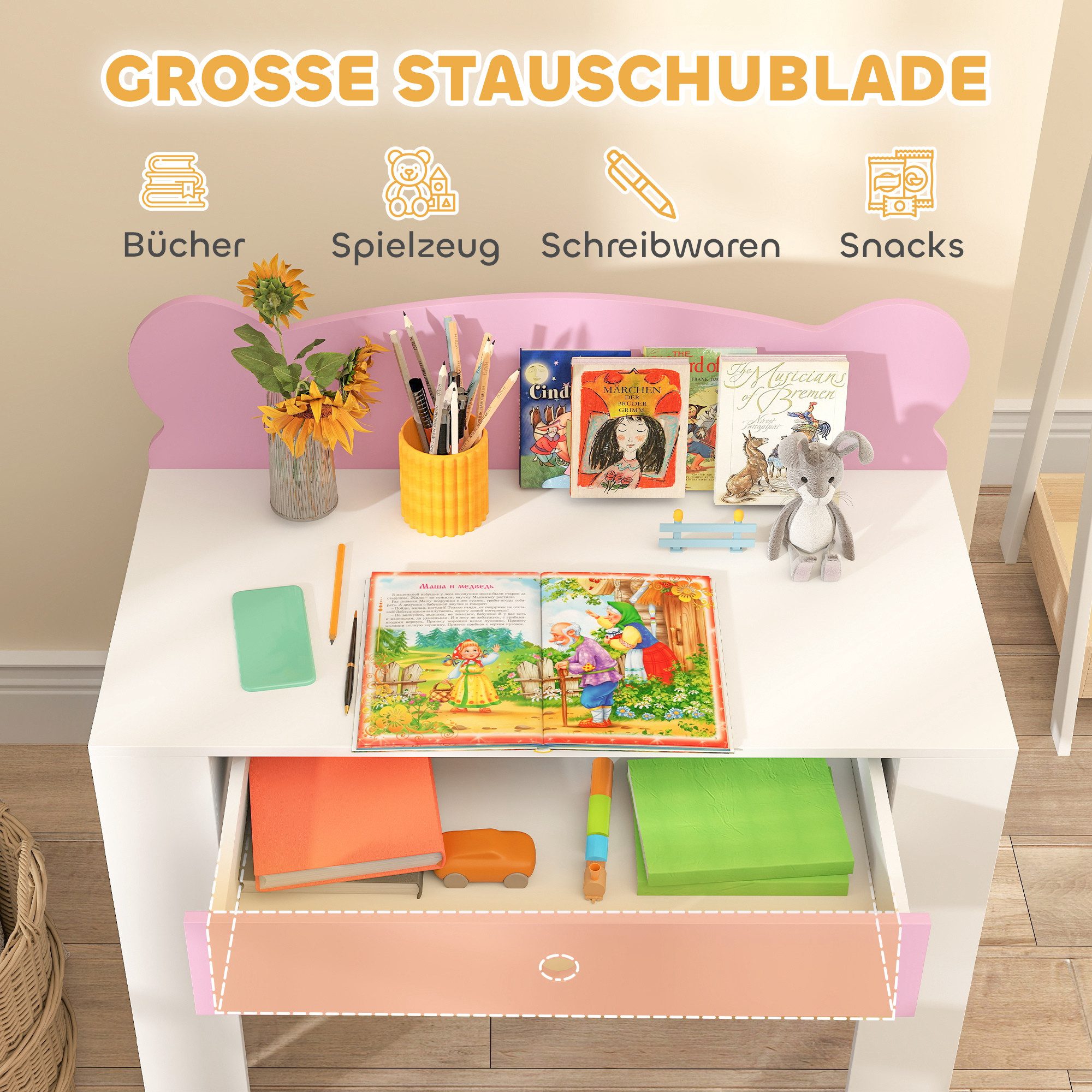 AIYAPLAY Kindertisch Kindertisch Schülerschreibtisch mit Schublade mit Bärenform (Kinderschreibtisch Set, 2-St., Kinder Schreibtisch und Stuhl), Jugendschreibti – Bild 5 von 5