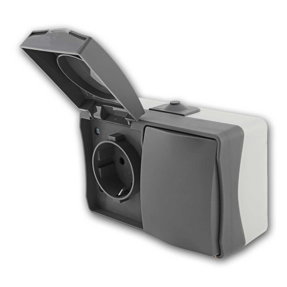 ChiliTec Aufputz-Steckdose NUQUI Feuchtraum Schalter/Steckdose horizonta IP54