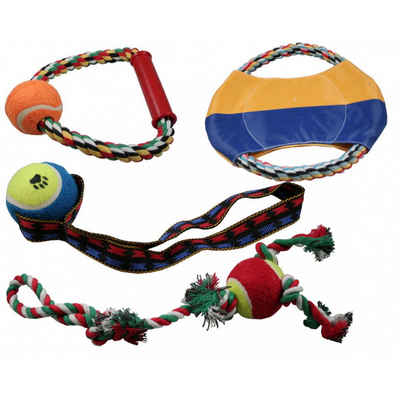 H-basics Tier-Beschäftigungsspielzeug 4 teiliges Hundespielzeug Set - Hunde Spielzeug, Hundespielzeug Seil, Robust, Hunde frisbee, Kauspielzeug für Zahnreinigung des Hundes, Geeignet für Kleine und Mittlere Hunde