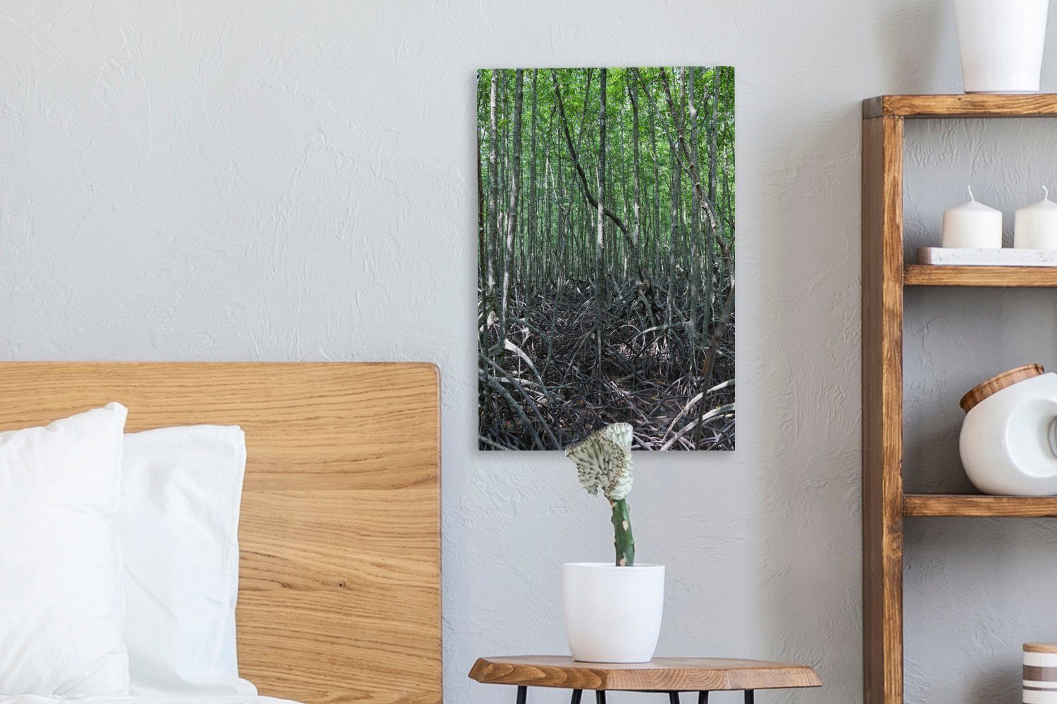 OneMillionCanvasses® Leinwandbild fertig Mangroven-Nationalparks, den Gemälde, in St), cm Feuchtgebieten bespannt 20x30 Baumstämme (1 Zackenaufhänger, Leinwandbild des inkl. Dünne