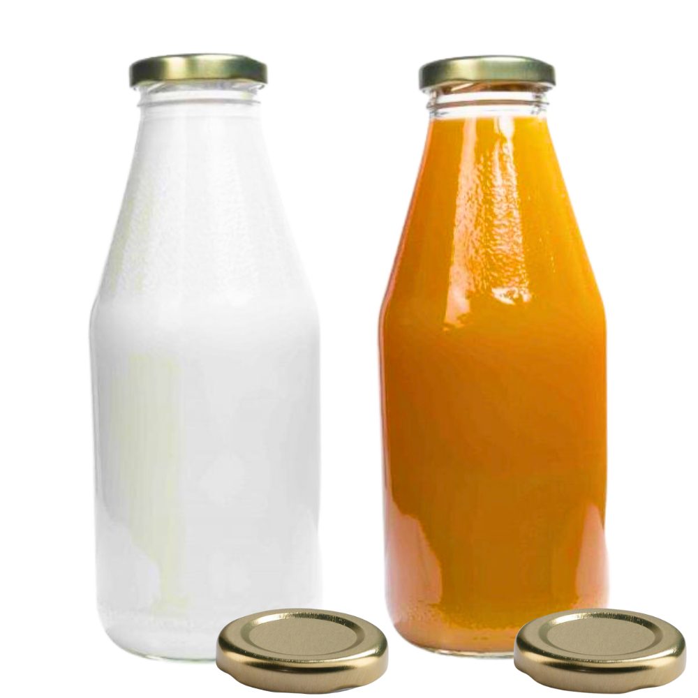 Trinkflasche 2er Set Milchflasche 500 ml mit Schraubdeckel plus 2 Erssatzdeckel