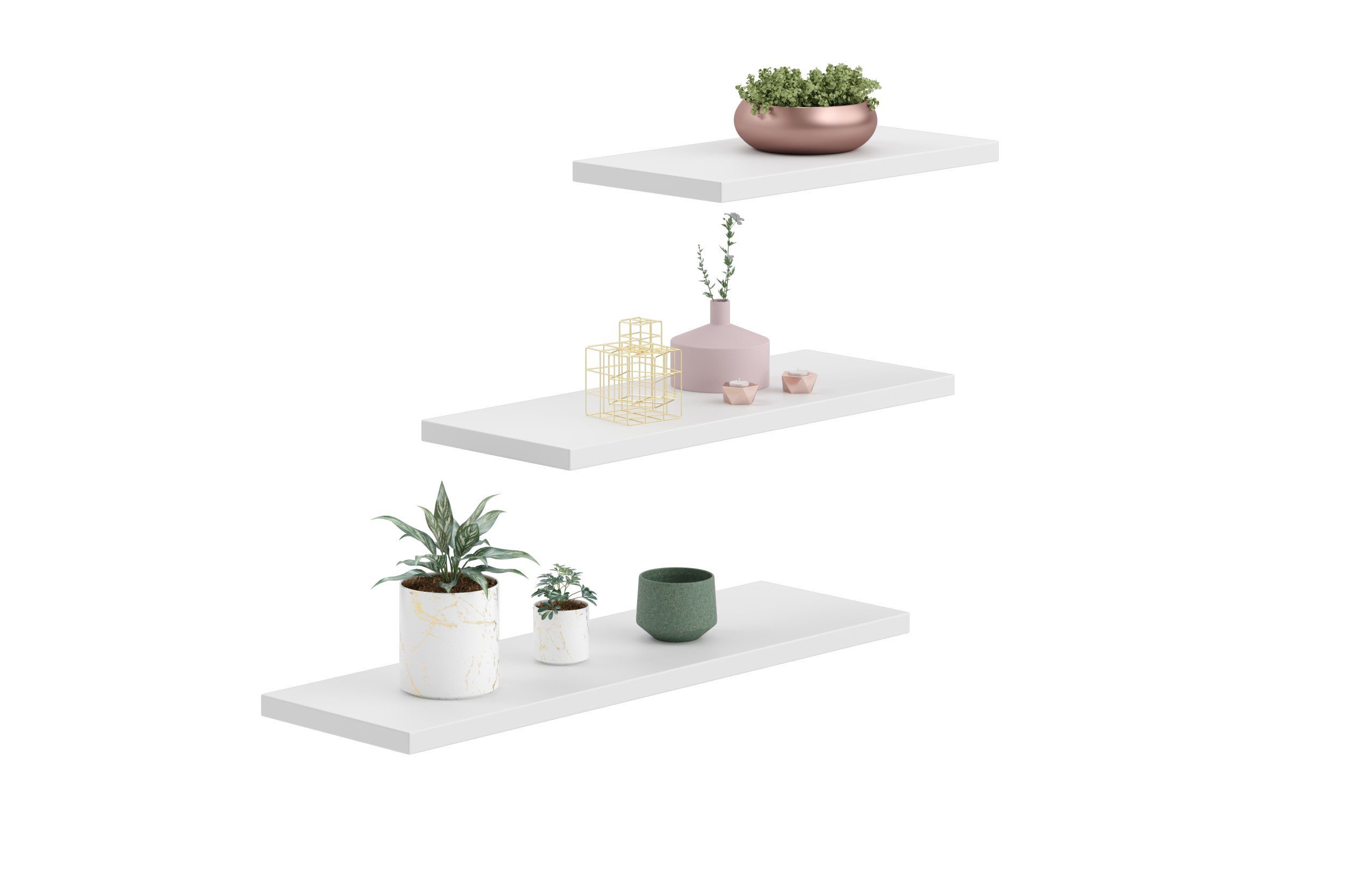 Home Collective Wandregal 3er Set Wandregale 3 Stück 30cm 45cm und 60cm breit, Wandboard, weiß Schwebe-Regal für Bücher,Bilder,Deko,Wohnzimmer, Schlafzimmer