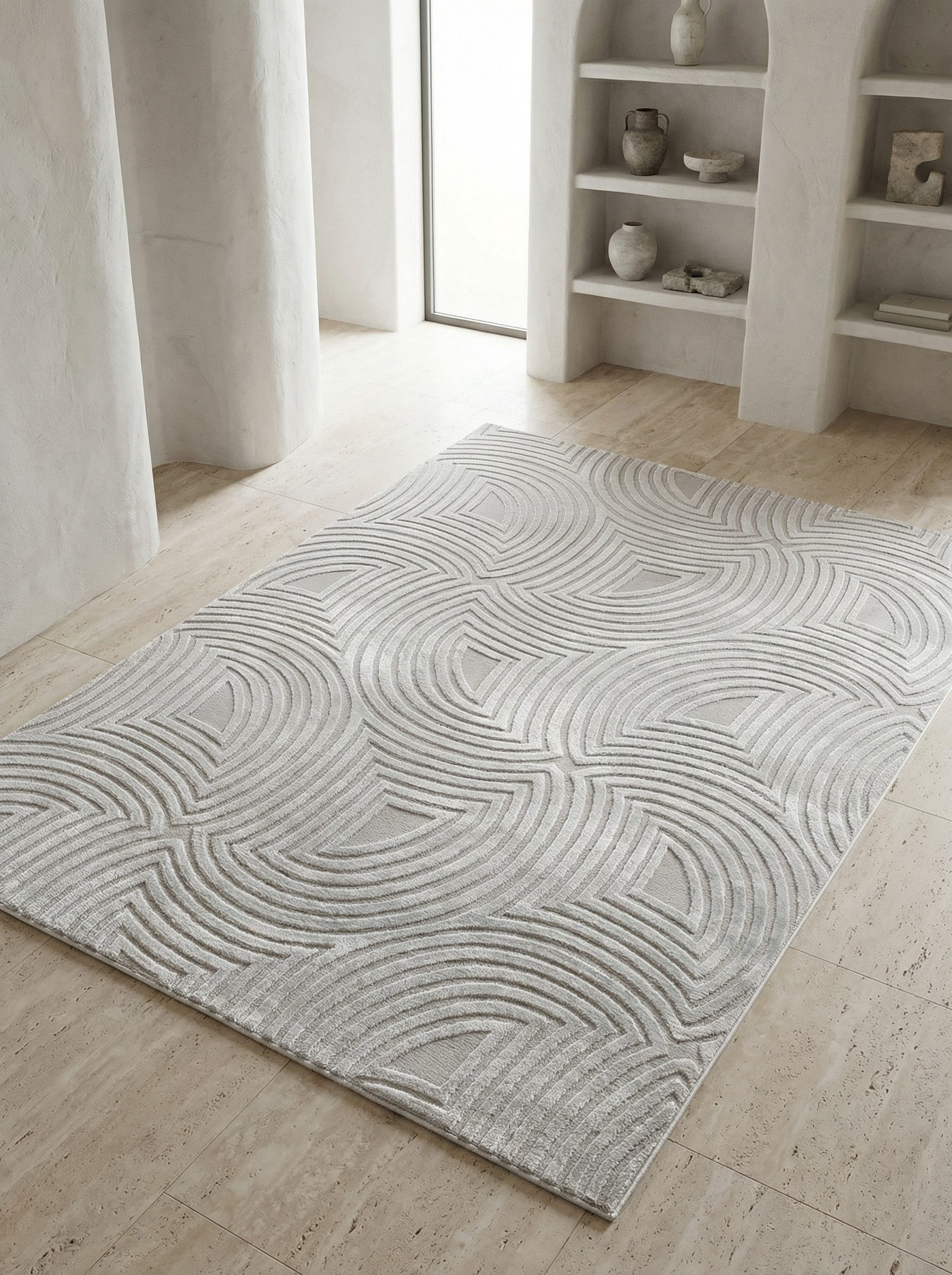 KADIMA DESIGN Teppich ILLER Wohnzimmer Schlafzimmer Waschbar Wohnzimmerteppich Esszimmer, Läufer, Höhe: 14 mm, Silber, 80x150 cm, Strapazierfähig Fußbodenheizun – Bild 2 von 5
