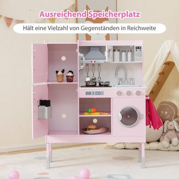 COSTWAY Spielküche Kinderküche, 3-fach höhenverstellbar, mit 16 tlg. Zebehör