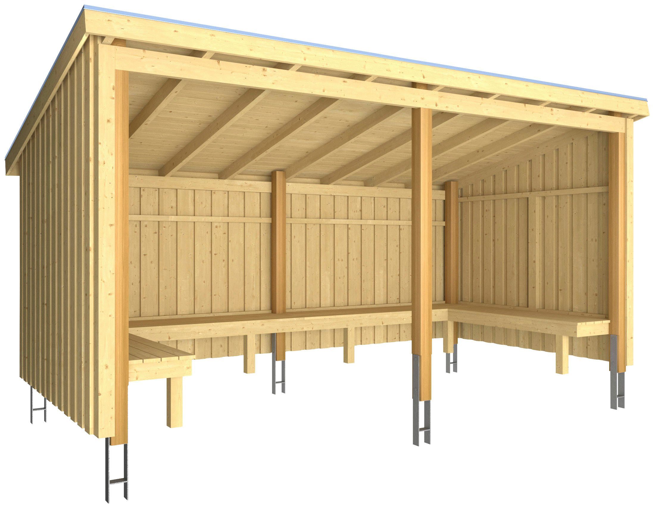 PLUS Gartenhaus Nordic, BxT: 218x432 cm, (Packung), Grillhütte 9,5 m², inkl. Dachpappe/Aluleisten/H-Füße