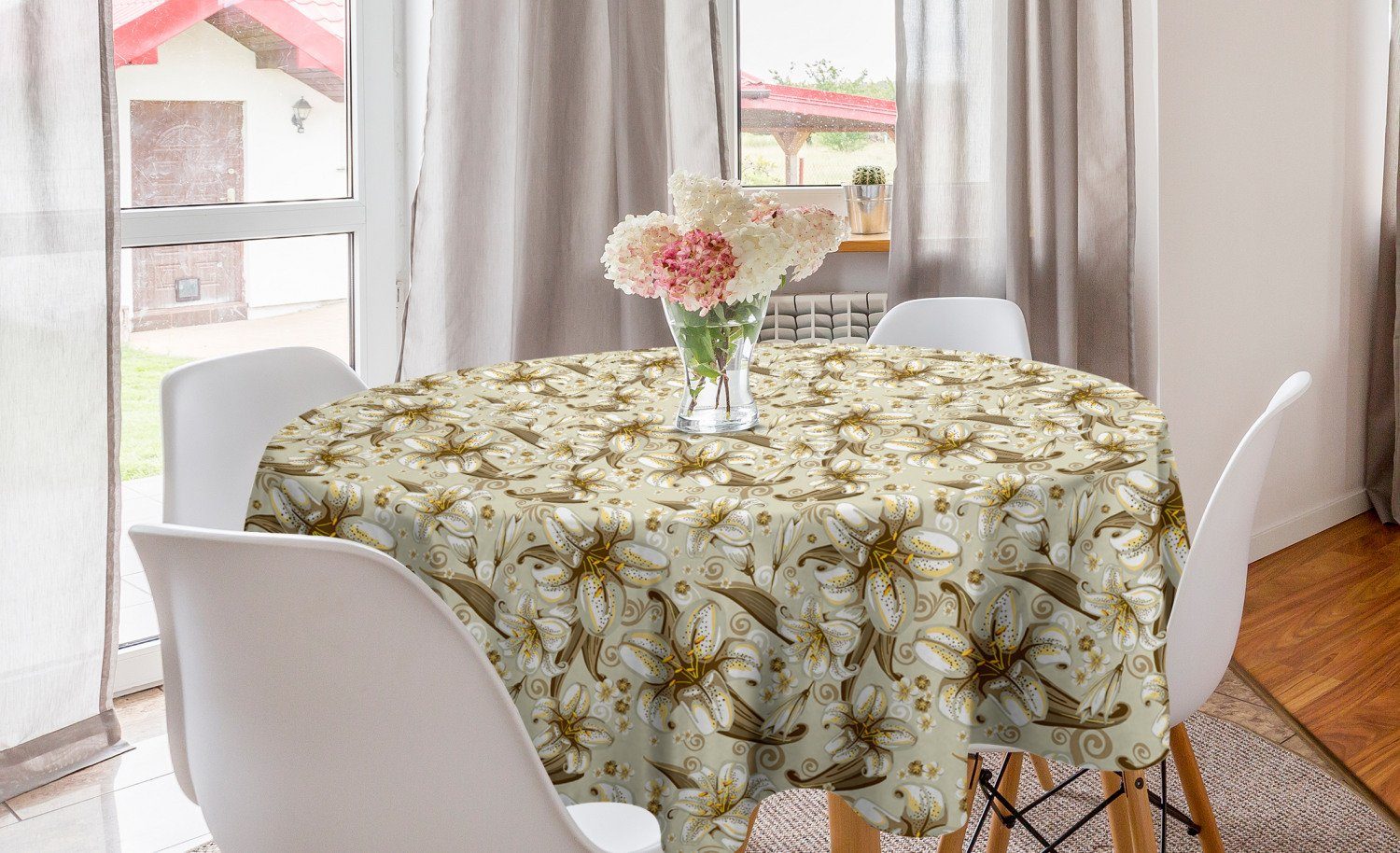 Tischdecke Abakuhaus Esszimmer Blütenblätter Blühende Abdeckung Küche Blumen Kreis Blumen Dekoration, Tischdecke für