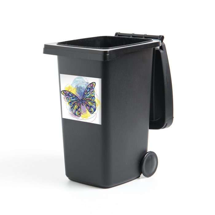 MuchoWow Wandsticker Eine Illustration eines bunten Schmetterlings (1 St) Mülleimer-aufkleber Mülltonne Sticker Container Abfalbehälter