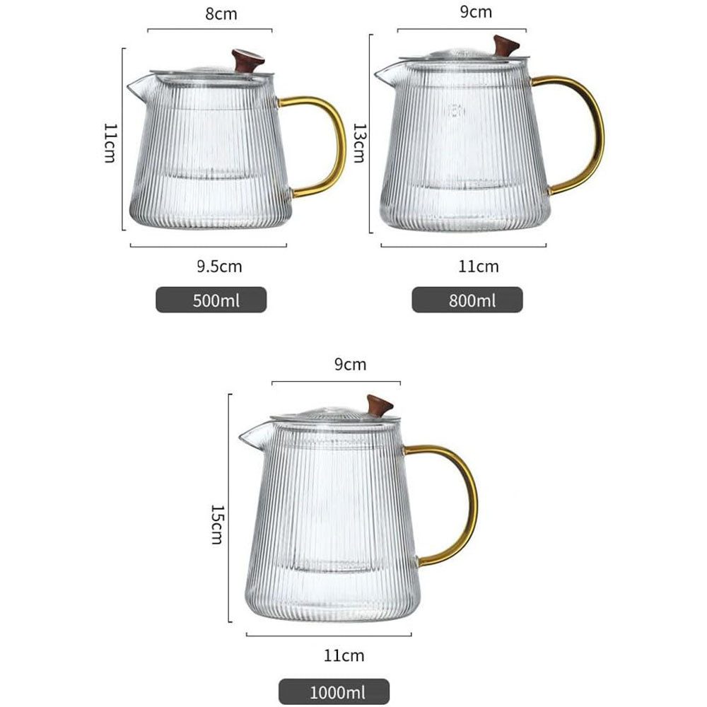 FELIXLEO Caydanlik-Teekanne Teekanne gestreiftes Glas mit Griff verdickter hitzebeständiger 1000ml, (1-St) – Bild 2 von 4