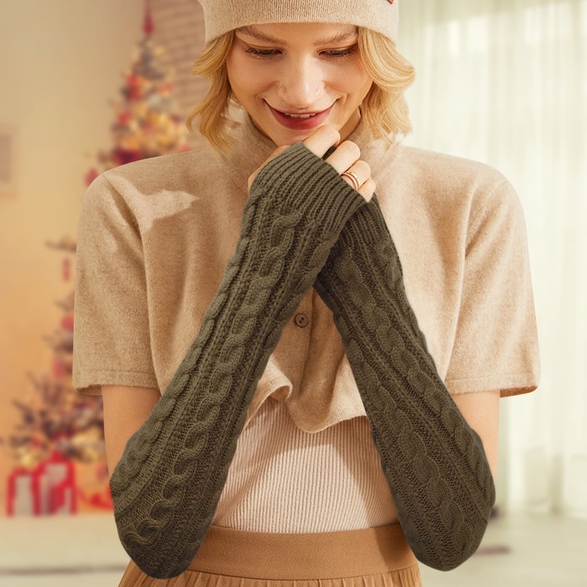 Coonoor Armstulpen Armstulpen Damen Wolle Pulswärmer Strick Halb Fingerlose Handschuhe Gestrickte Handstulpen Unisex Winterhandschuhe Wärmer Armwärmer – Bild 4 von 5