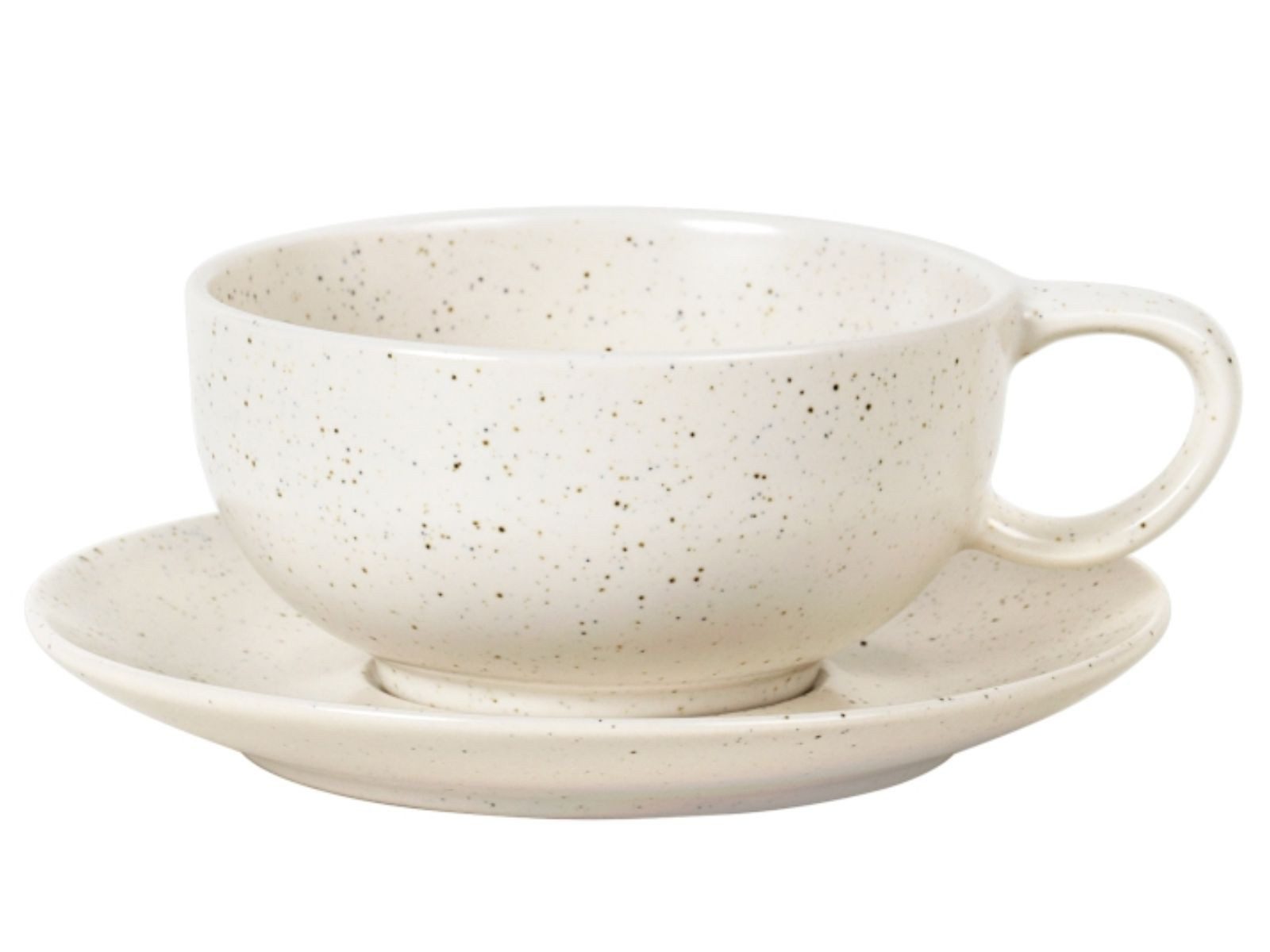 Broste Copenhagen Tasse NORDIC VANILLA Tasse mit Untertasse 0,25 l, Steinzeug mit reaktiver Glasur, Nordic Vanilla Tasse mit Untertasse