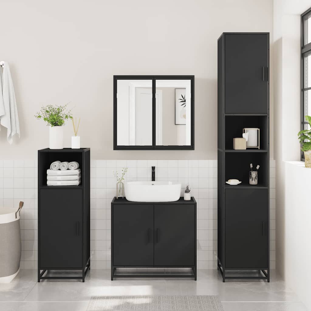 vidaXL Badezimmer-Set Waschbeckenunterschrank Schwarz 65x33x60 cm günstig online kaufen