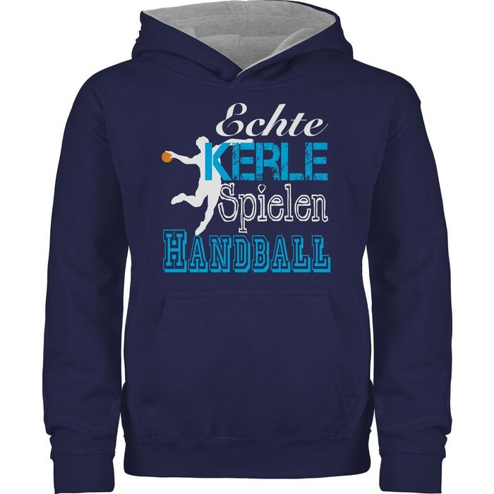 Shirtracer Hoodie Echte Kerle Spielen Handball weiß - Kinder Sport Kleidung - Kinder Hoodie Kontrast hoodie handball - hoodies halbball - kinderhoodie handball.
