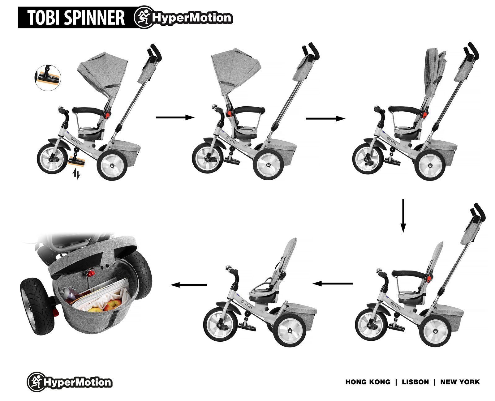 Räder SPINER – HyperMotion aufpumpbare Dreirad TOBI Dreirad grau –