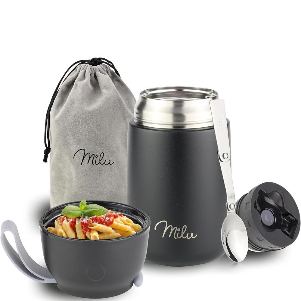 Milu Thermobehälter Edelstahl Thermobehälter Lunchbox 650 ml, Warmhaltebehälter mit Löffel, auslaufsicher