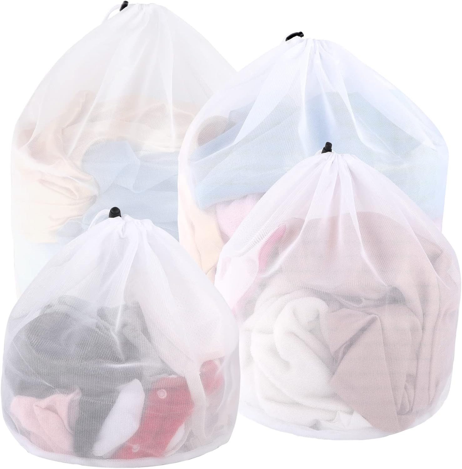 Coonoor Wäschenetz 4 Stück Wäschenetz für Waschmaschine, Wäschebeutel mit Kordelstopper,(Laundry Bag Wiederverwendbare), für Pullover Mäntel Hemden Unterwäsche Socken