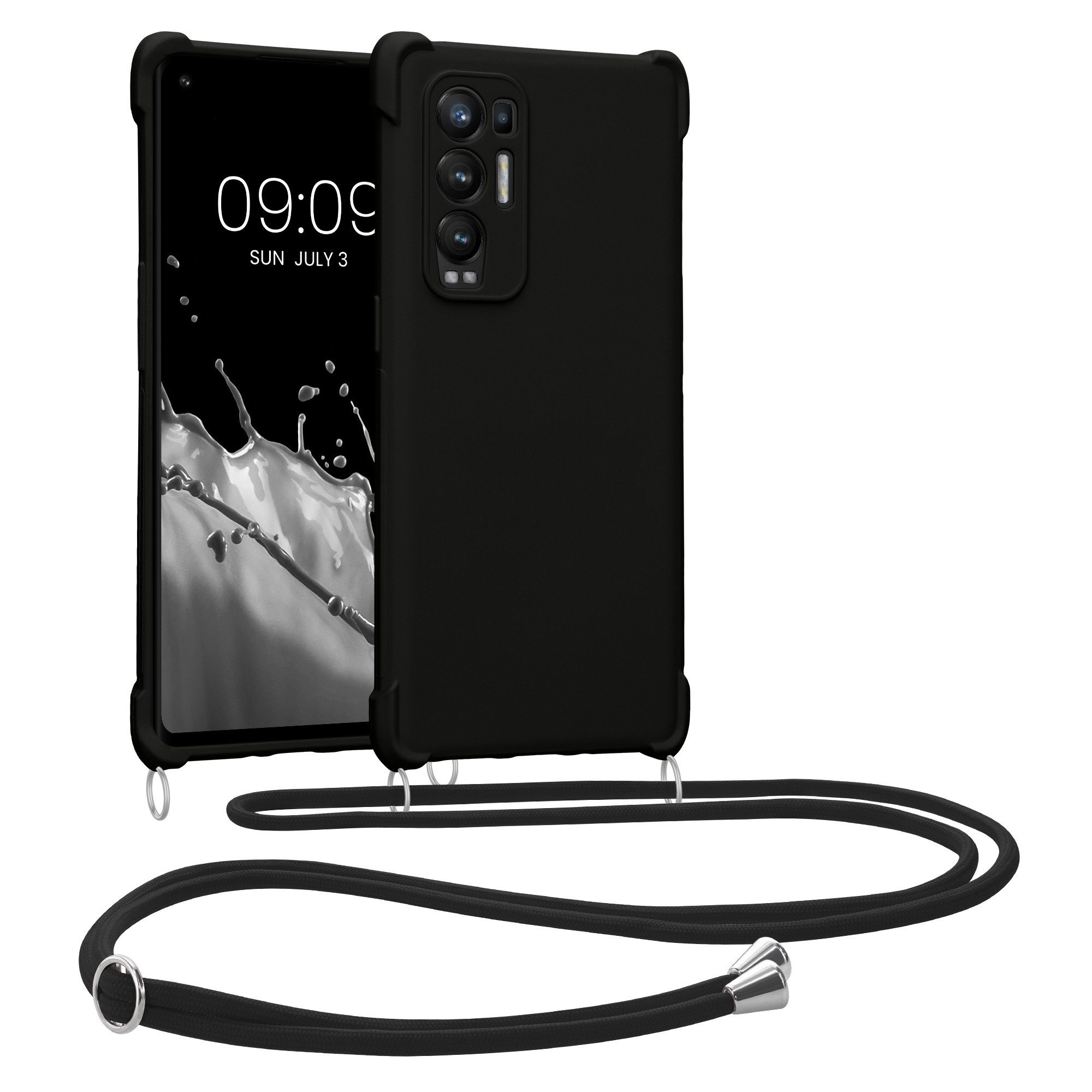 kwmobile Handyhülle Hülle für Oppo Find X3 Neo, mit Metall Kette zum Umhängen - Silikon Handy Cover Case Schutzhülle