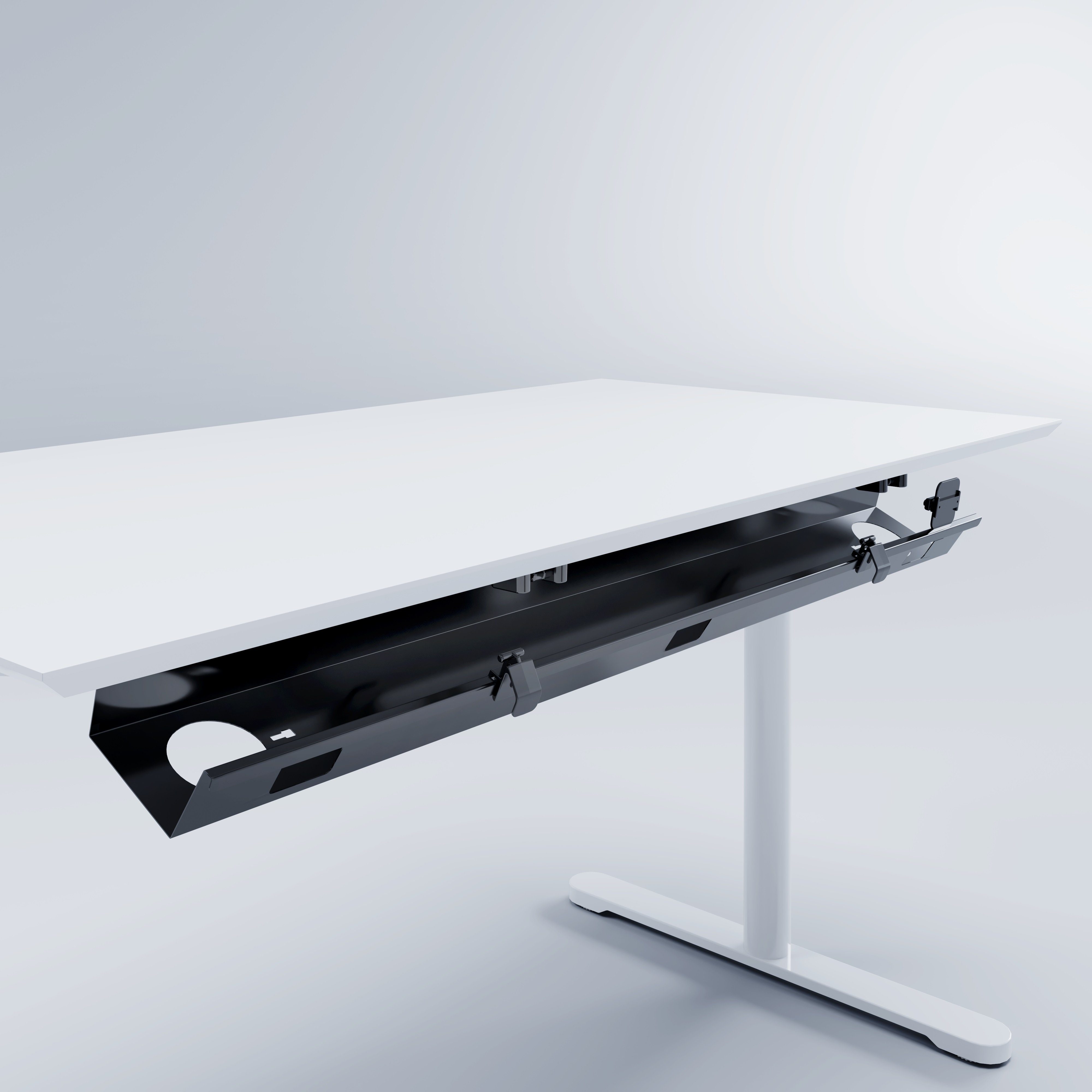 Actiforce Kabelkanal CLICK - Beidseitig Abklappbar 1200mm breit (Kabelwanne für Schreibtische 120cm, Kabelmanagement, beidseitig Abklappbar, zusätzichem Stauraum für Kabel), zur Befestigung unterhalb der Arbeitsplatte