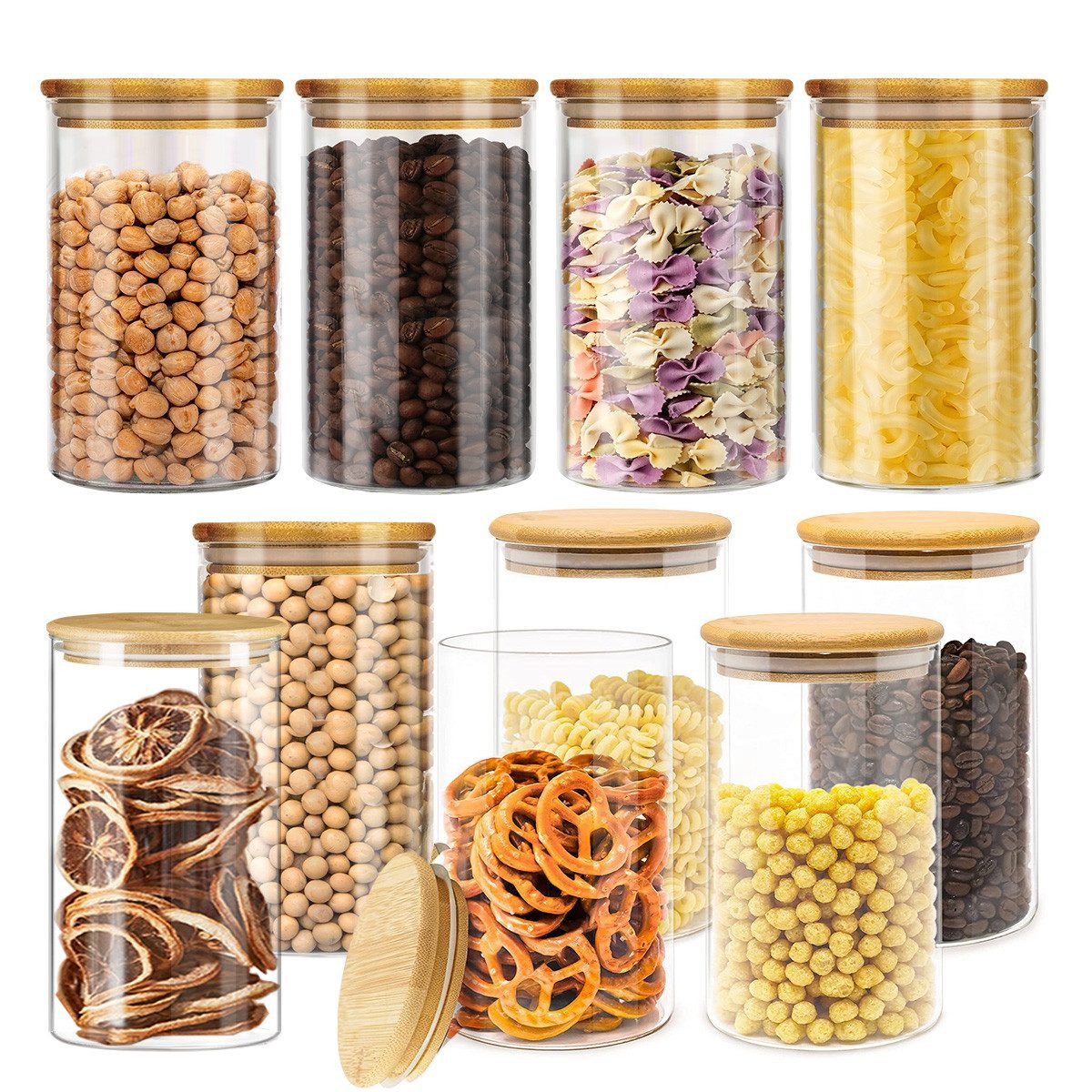 Simloveve Vorratsglas Vorratsdosen Set Runde Borosilikatglas luftdicht Küche Lebensmittel, (10-tlg), 700 ml Vorratsgläser als Süßigkeiten,Nüsse, Gewürzbehälter