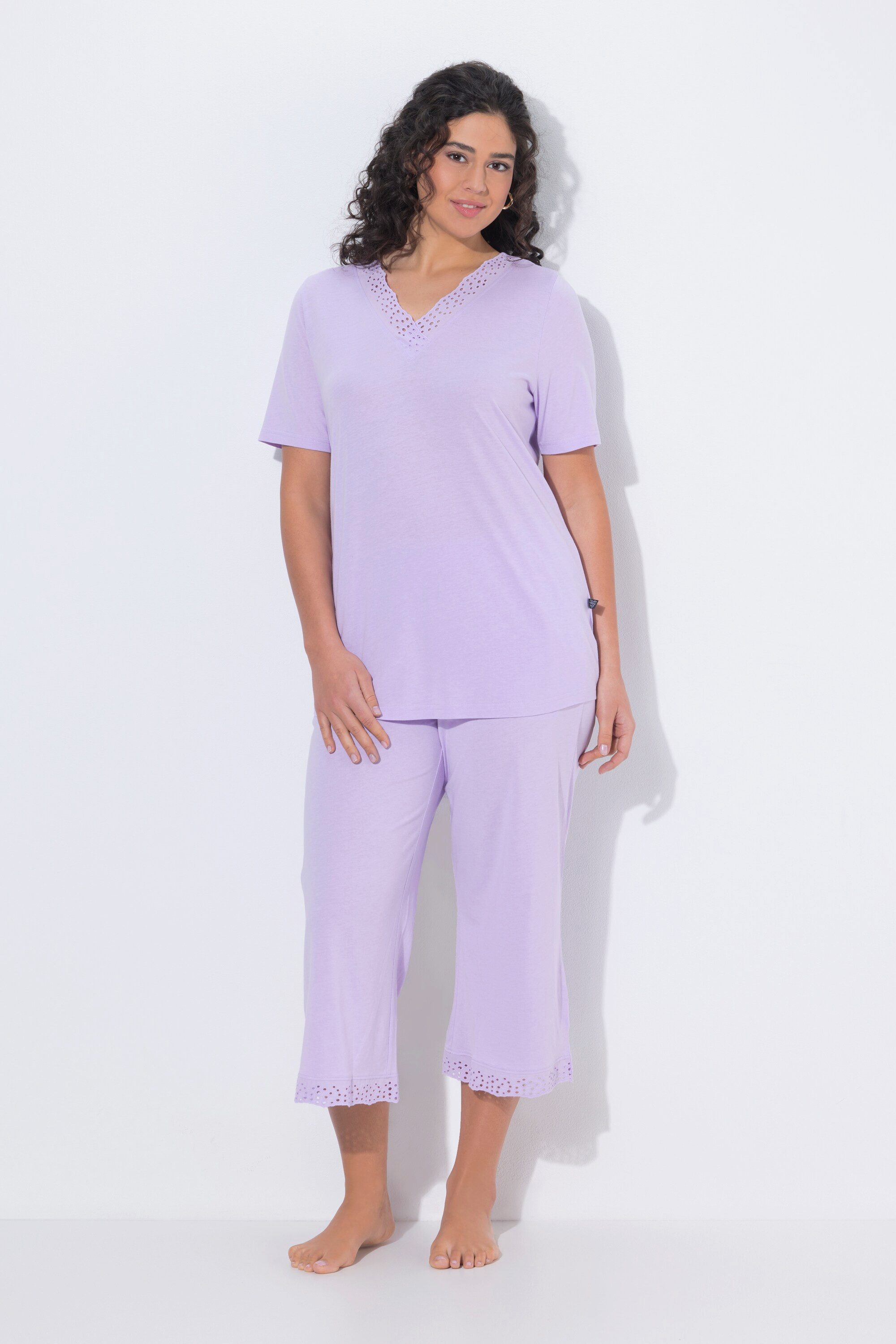 Ulla Popken Pyjama Pyjama Lochstickerei Halbarm Modalmix günstig online kaufen