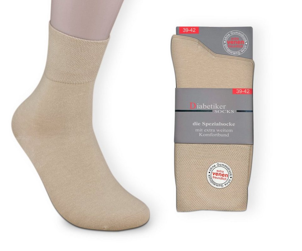 Die Sockenbude Diabetikersocken EXTRA VENENFREUNDLICH (Bund, 3-Paar, grau  beige schwarz) garantiert ohne Gummi