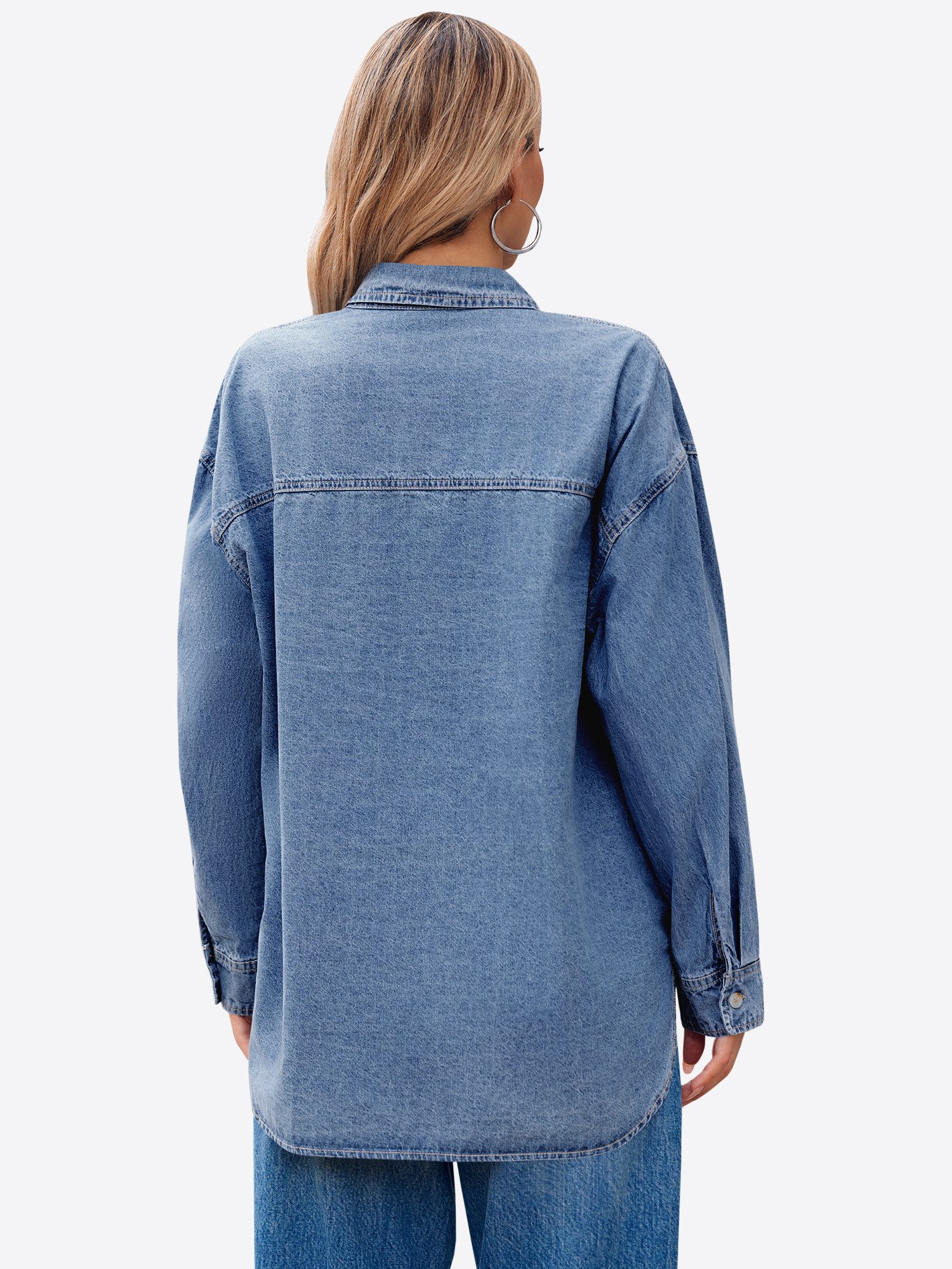 Imily Bela Jeansbluse Damen Lässig Boyfriend Jeansjacke Denim Oberteil (Packung, 1-tlg., 1per-Pack) aus Baumwolle in Unifarbe – Bild 2 von 5