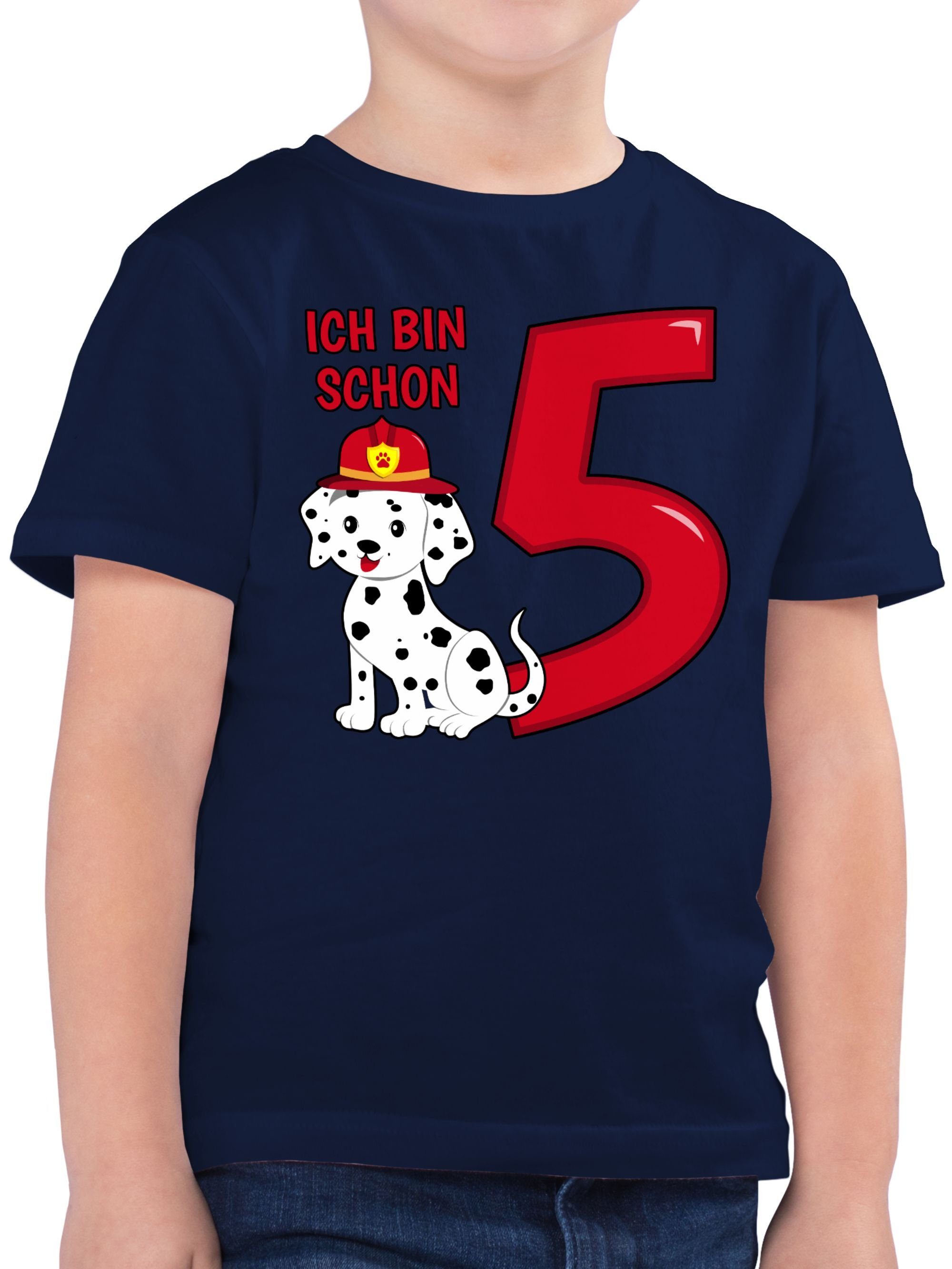 bin Dunkelblau fünf Hund schon T-Shirt Shirtracer Geburtstag Feuerwehr 1 Ich 5.