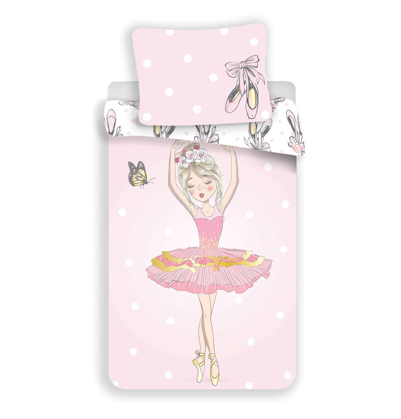 Jerry Fabrics Kinderbettwäsche Ballerina – Bettbezug 140x200 cm & Kissenbezug 70x90 cm
