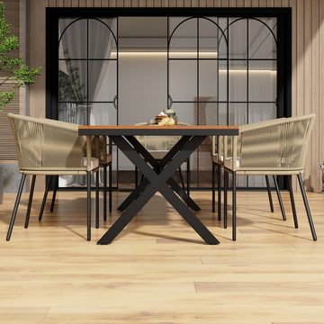 XDeer Garten-Essgruppe 7-tlg, Garten-Lounge-Set, 6 Sessel, 1 Tisch 140 x 80cm, Tisch aus Akazienholz, und 6 Sitzkissen Abnehmbar und Waschbar