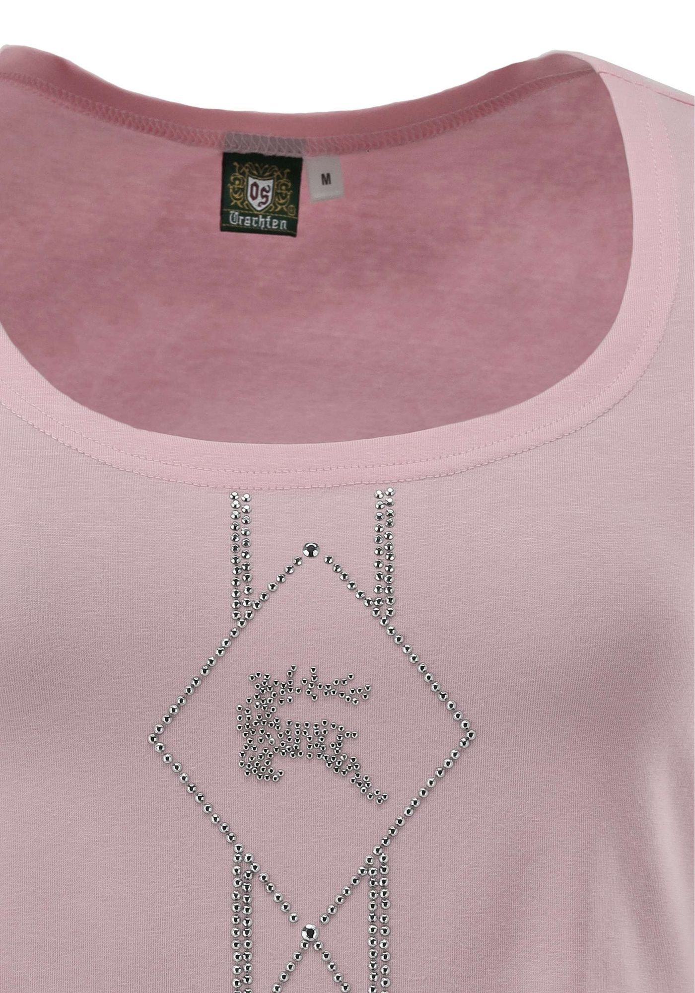 OS Trachten T-Shirt Dularo Tailliert, Rundhalsausschnitt, 1/2-Arm, Strass-Hirsch auf dem Rumpf
