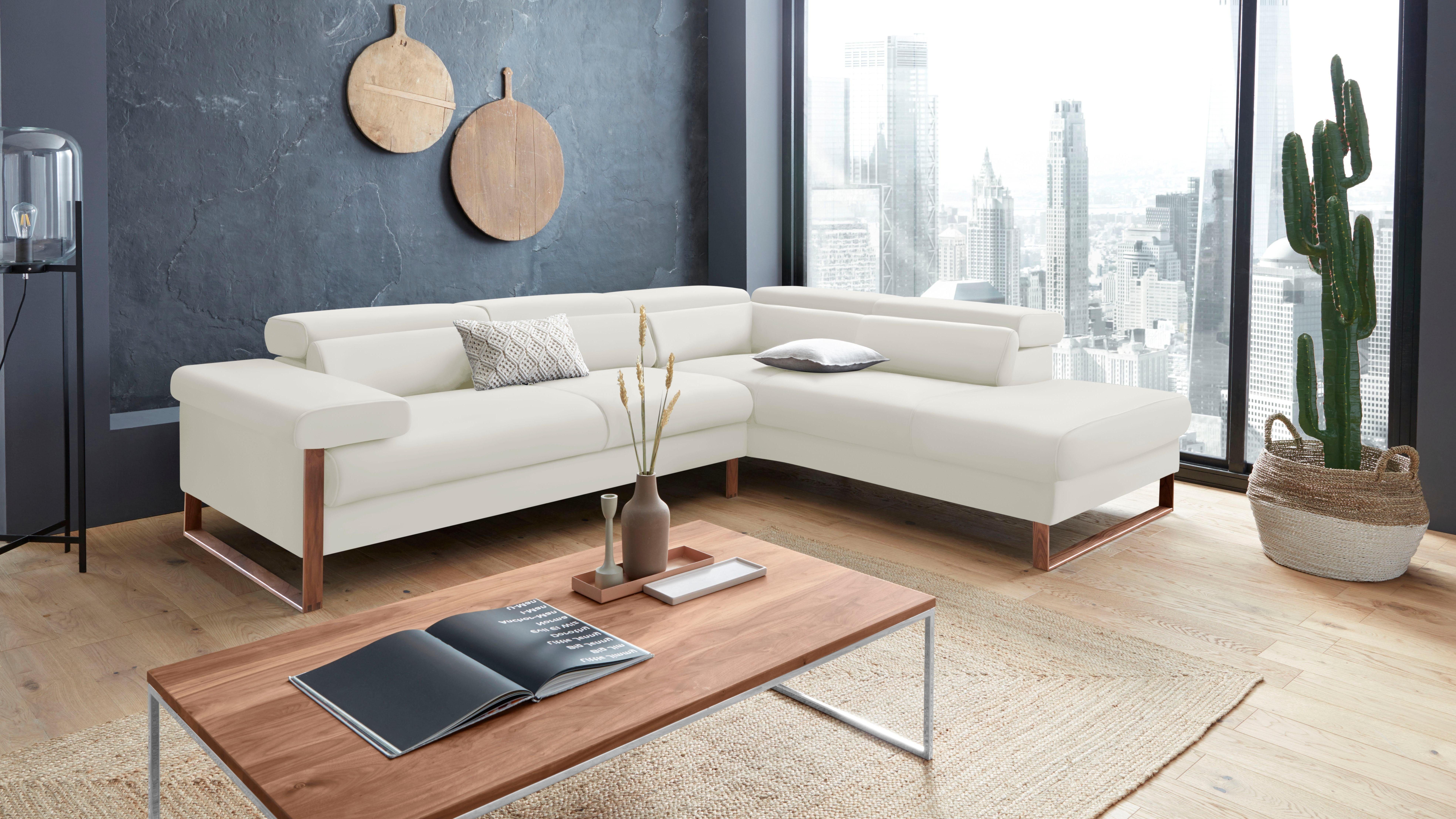 W.SCHILLIG Ecksofa finn, Designsofa mit tollem Sitzkomfort, bequem, L-Form, German Design Award 2016, Fußgestell Nussbaum natur, Breite 281 cm