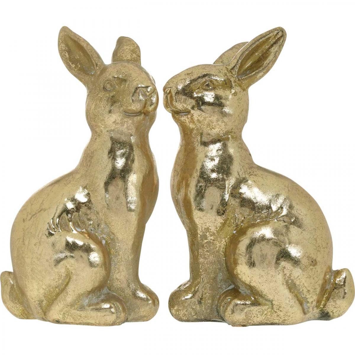 Florists Products Osterhase Goldene Deko Osterhasen sitzend, Antik-Look Osterdeko, 2 Stück