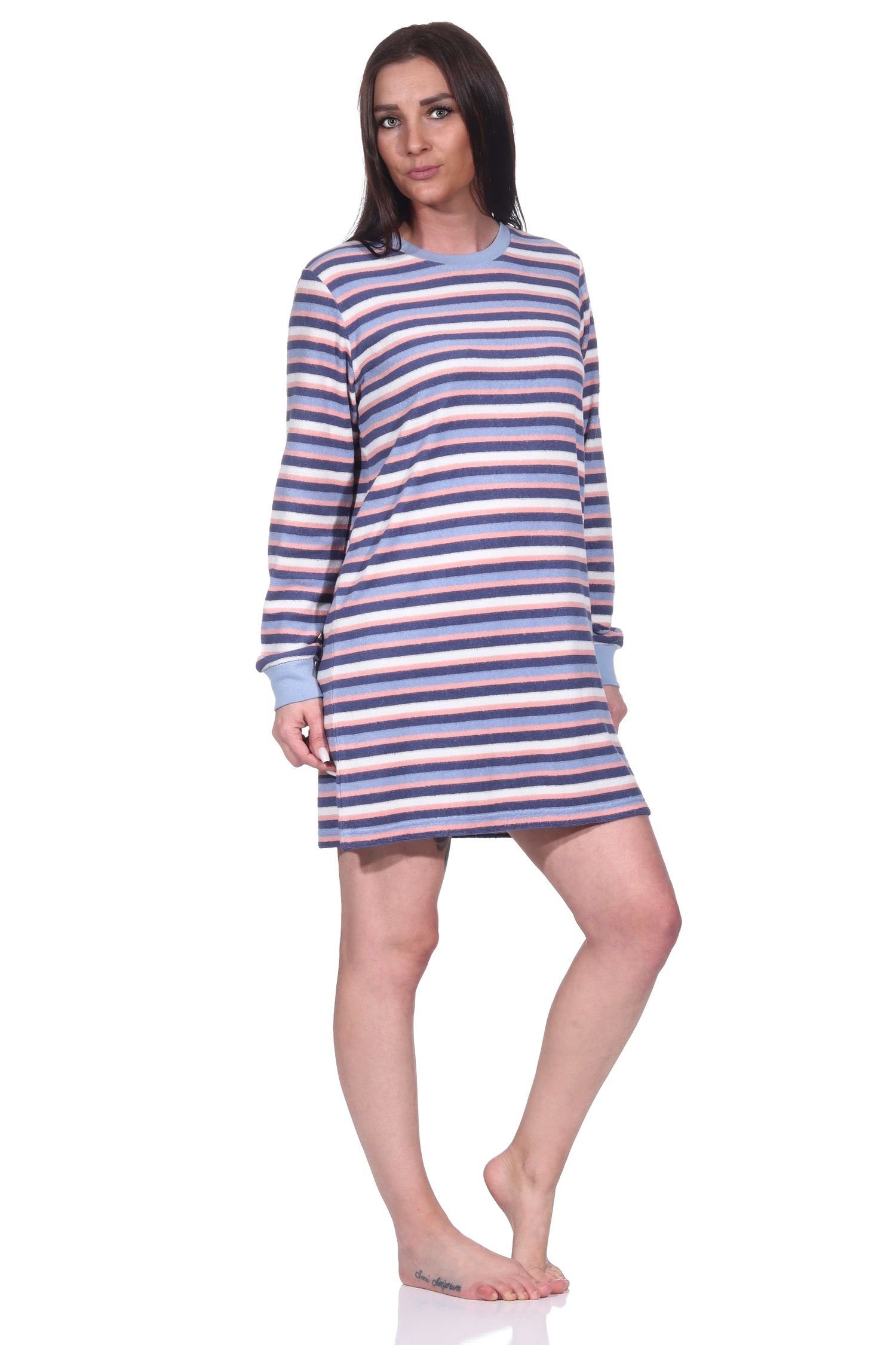 Normann Nachthemd »Damen Frottee Nachthemd langarm mit Bündchen in  Ringel-Optik« online kaufen | OTTO