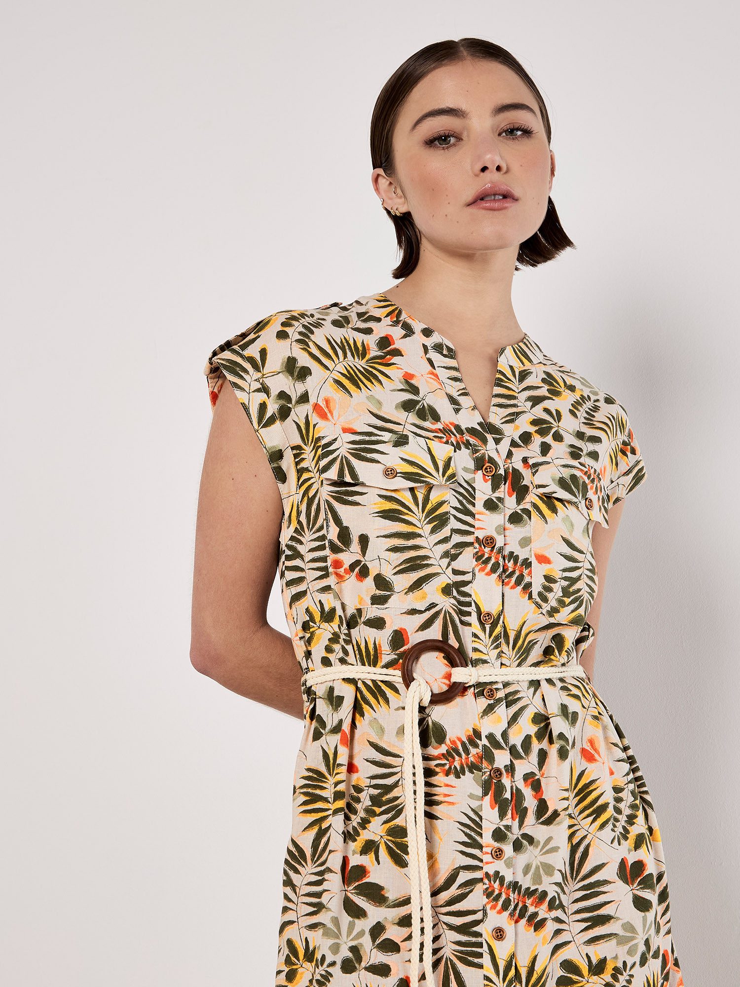Apricot Midikleid Midi-Hemdkleid mit Blätterdruck, (2-tlg., günstig online kaufen