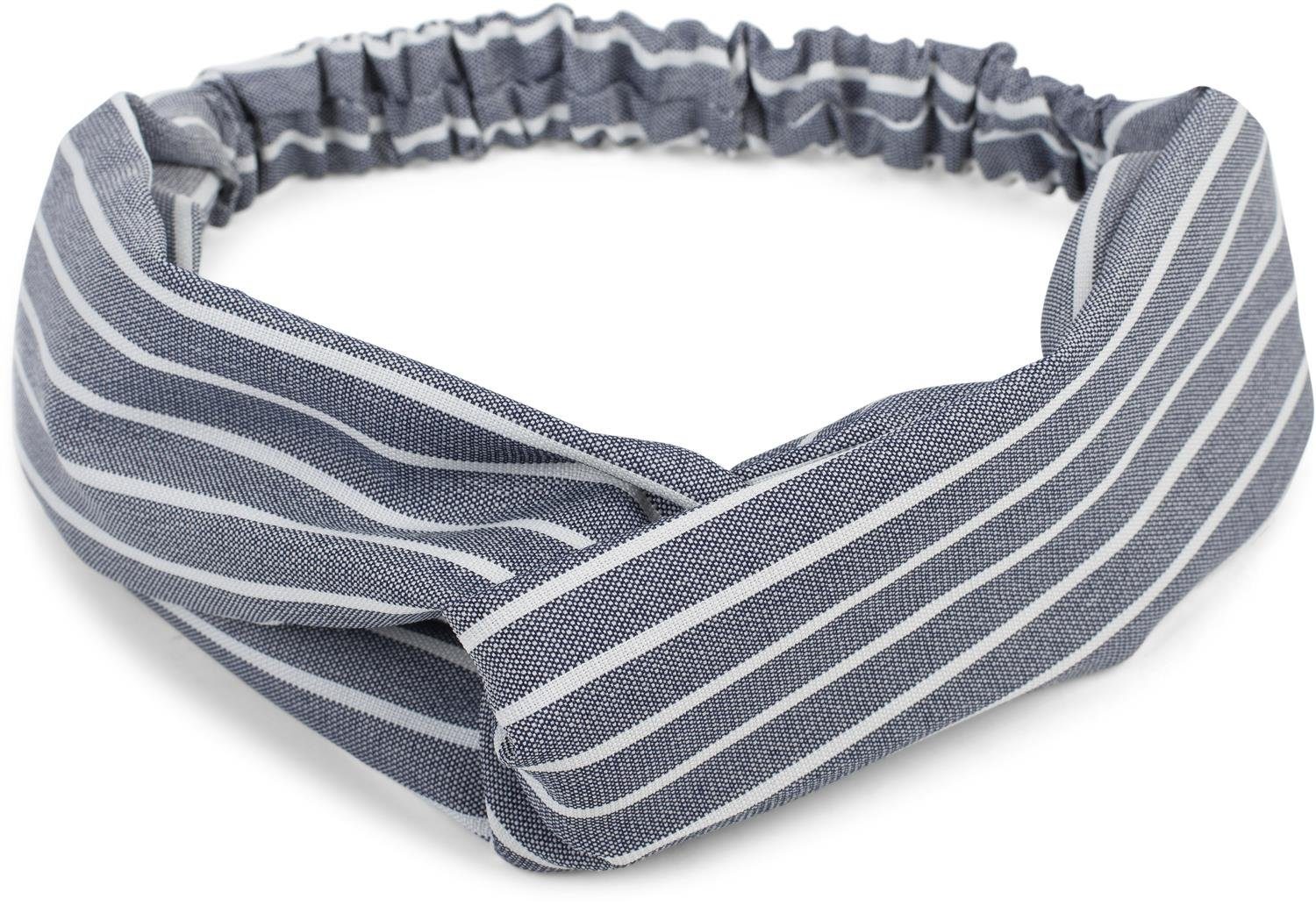 styleBREAKER Haarband, 1-tlg., Haarband mit Streifen Muster und Twist Knoten Dunkelblau