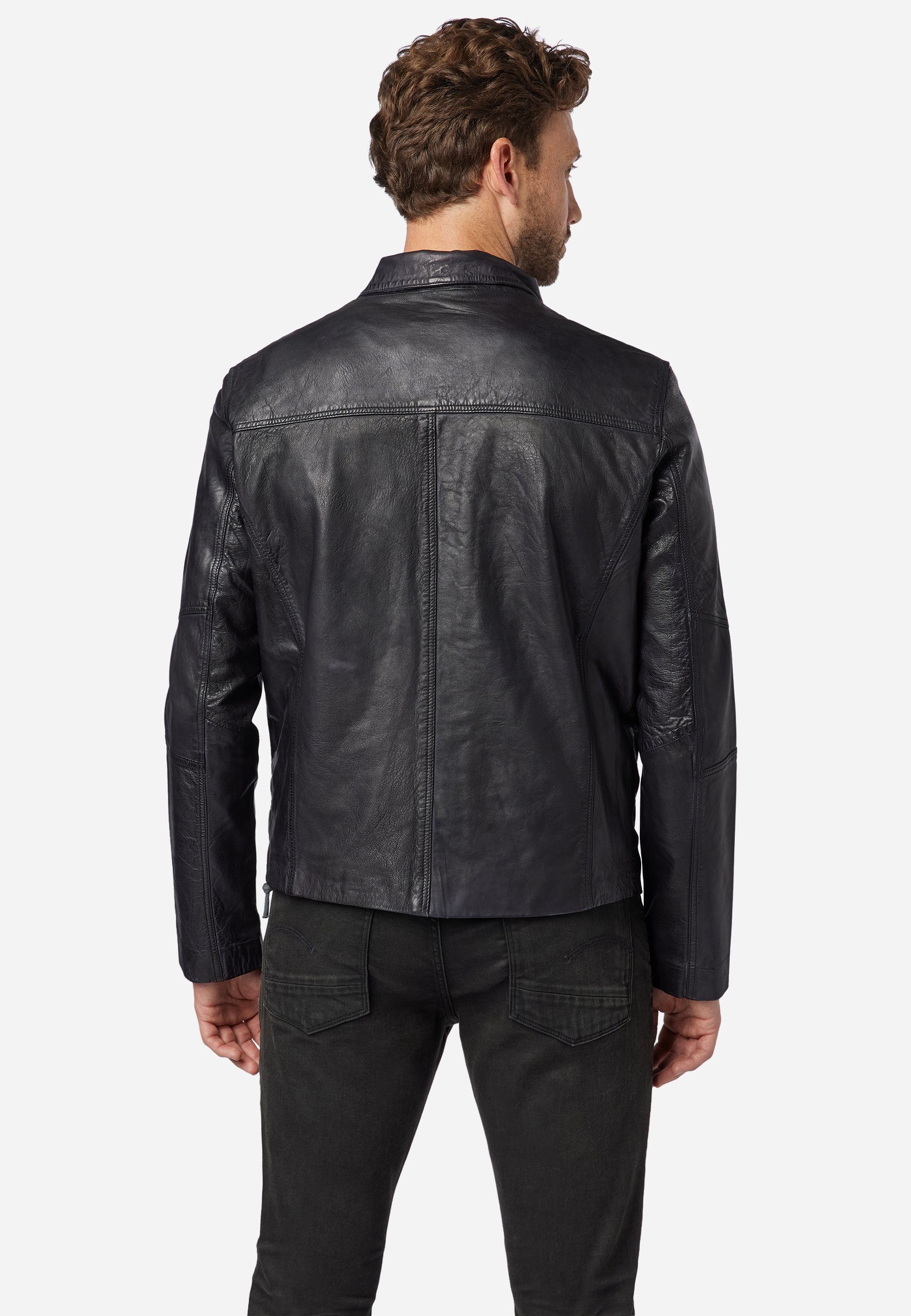 RICANO Lederjacke Shelby im Klassik-Stil mit Polokragen und simplistischem Design