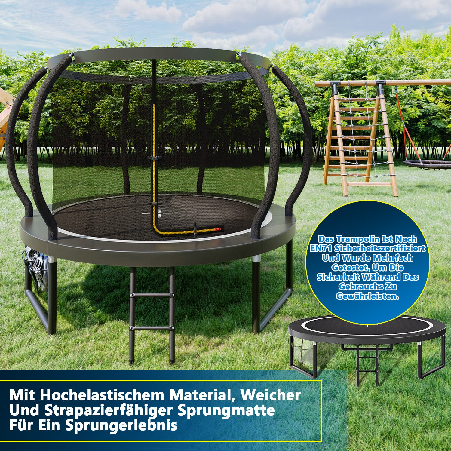 HOMALL Gartentrampolin Kindertrampolin Ø305/366, Gewicht 150kg, Ø 228 cm, (228 cm, Ø 228/305/366/427 cm, mit Sicherheitsnetz und Leiter, 360° Schutzgitter)