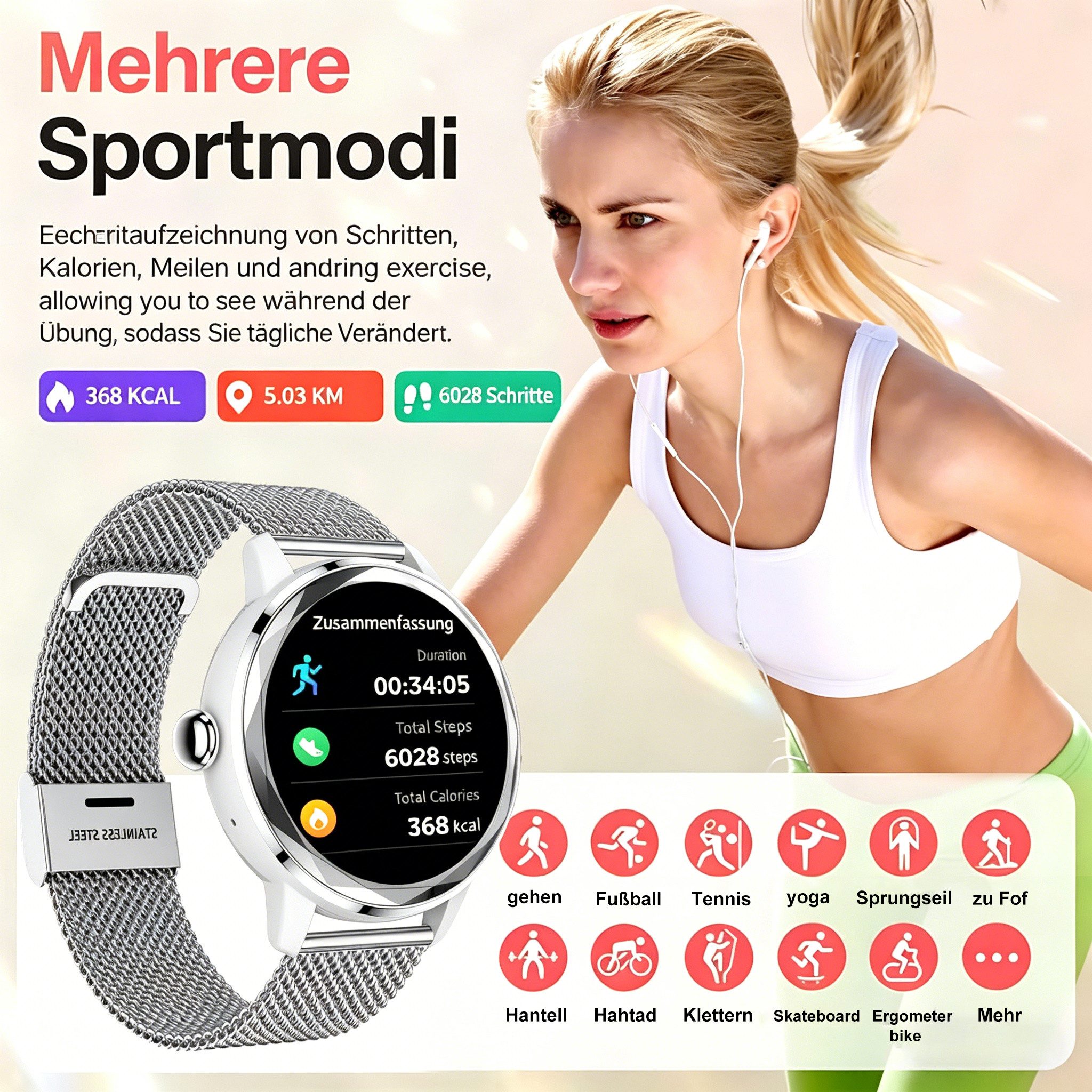 Vornix 2026 Neues Smartwatch Damen, Fitness Uhr mit Anruffunktion Smartwatch Smartwatch (Fitnessuhr mit Telefonfunktion/WhatsApp Notiz,Smartwatch Fitness Tracke – Bild 5 von 5