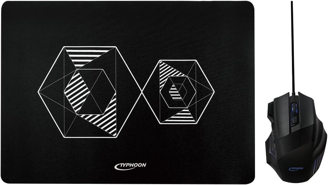 Typhoon Gaming USB Maus 7 Tasten LED mit extra großem Mauspad Set Gaming PC XL Maus- und Mauspad-Set, (Gaming Maus Set mit Mauspad kabelgebunden für PC und Laptop, Gaming Combo Set USB Maus mit LED und extra großem Mauspad), LED-Beleuchtung DPI-Umschaltung ergonomisches Design