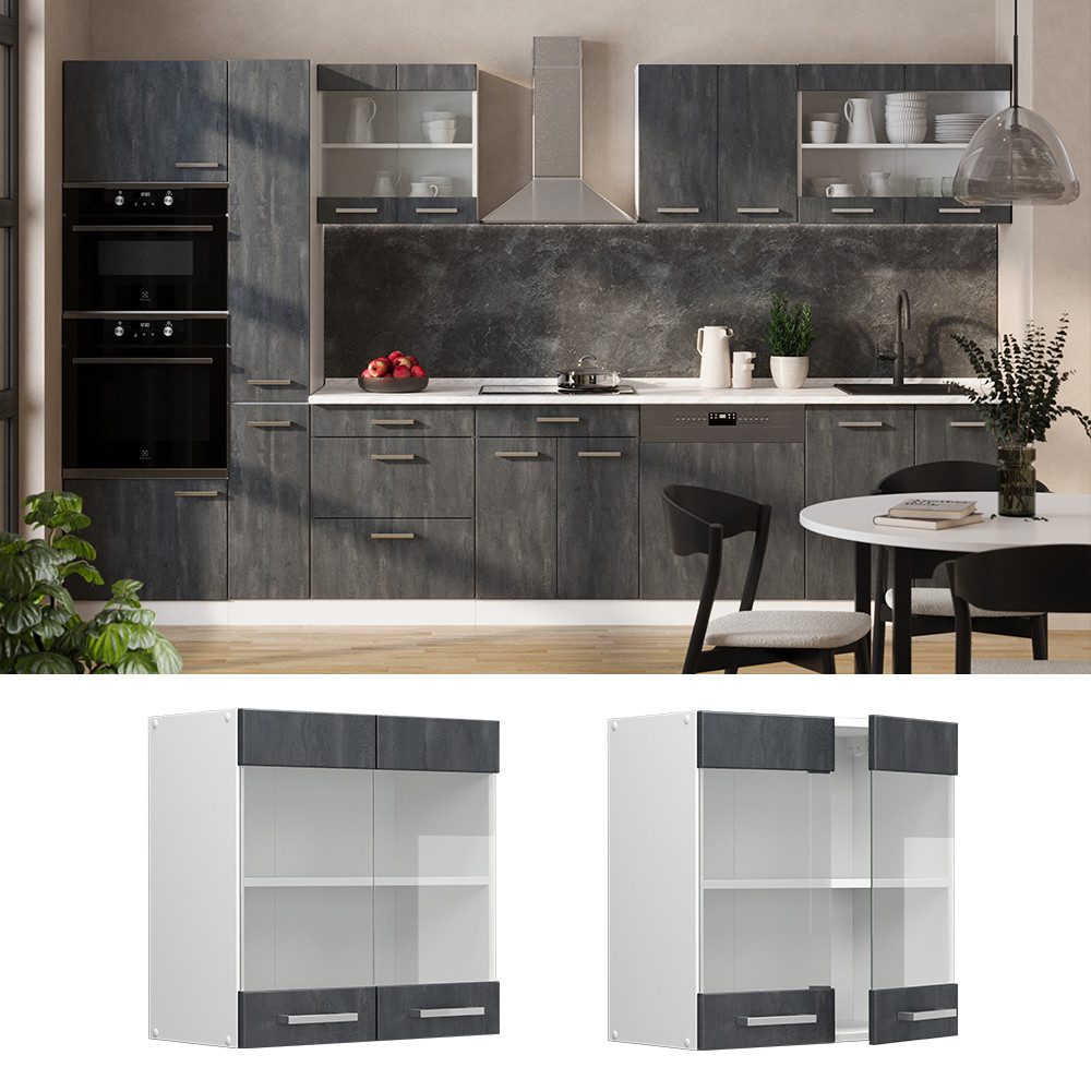 Vicco Glashängeschrank R-Line, Schwarz Beton/Weiß, 60 günstig online kaufen
