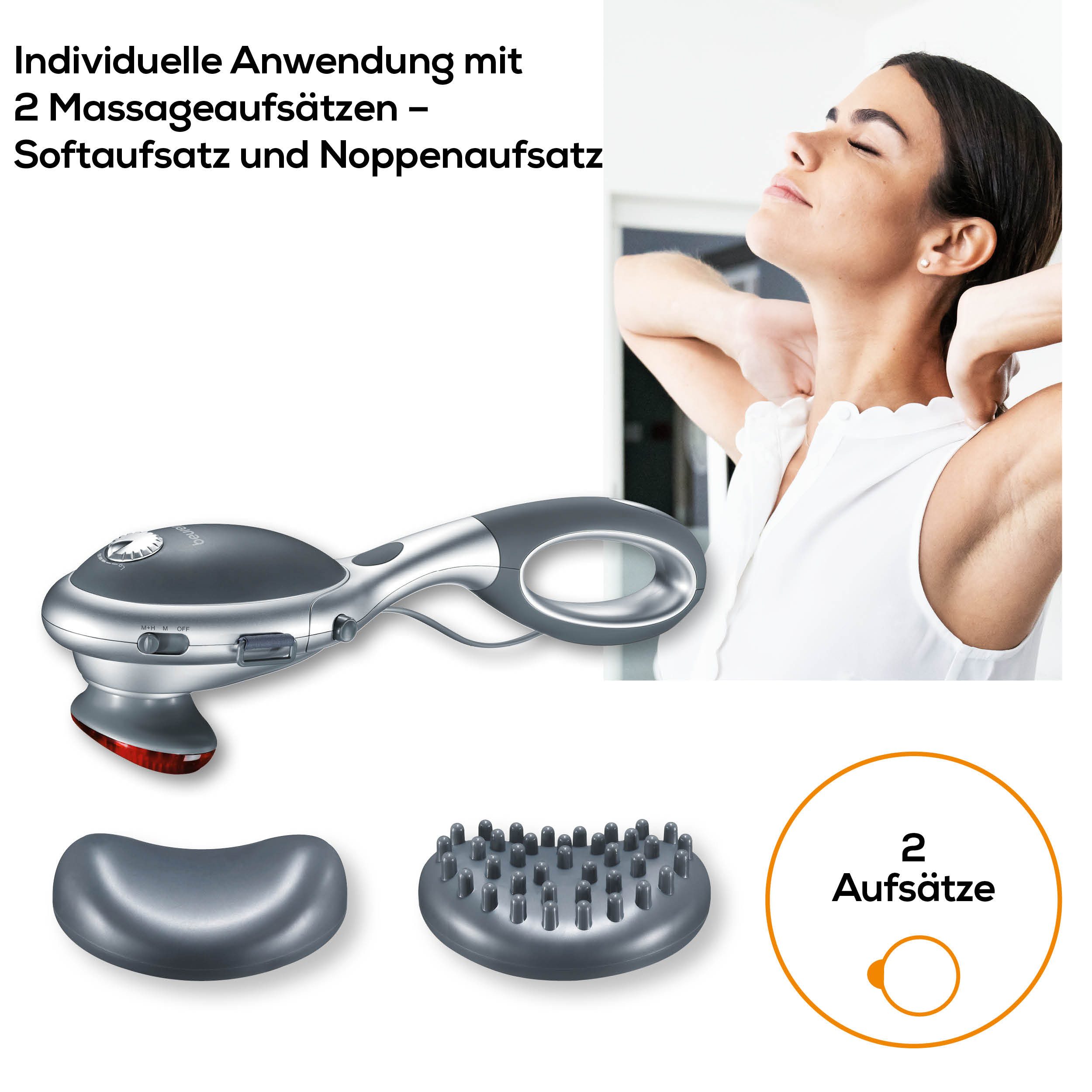 BEURER Massagegerät MG 70 für eine tiefenwirksame Klopfmassage mit Infrarotwärme, Vielseitig anwendbar mit oder ohne Handgriff, 2 Massageaufsätze – Bild 4 von 5