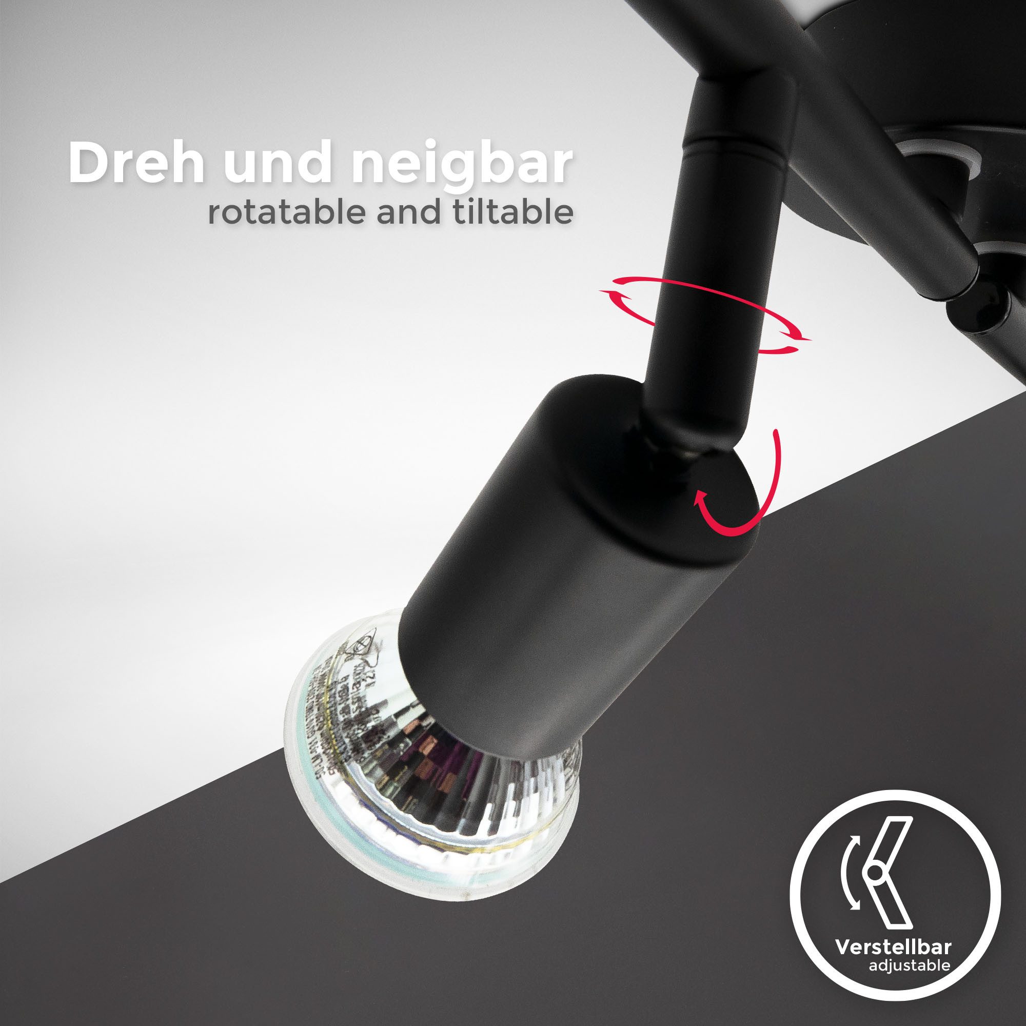 B.K.Licht LED Deckenspots BKL1546 Deckenlampe schwenkbar, Deckenstrahler, GU10 Fassung, Leuchtmittel wechselbar, Warmweiß, 3.000K, 260Lm, 2,9 Watt, 60x10,5 cm,  – Bild 4 von 5