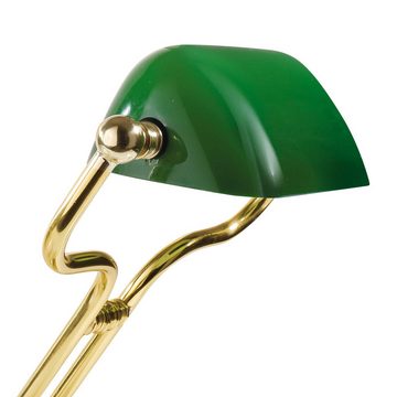 Licht-Erlebnisse Schreibtischlampe LAMPADE MINISTERO, ohne Leuchtmittel, Bankerlampe in Messing poliert Grün E14 35 cm Glas massiv Jugendstil