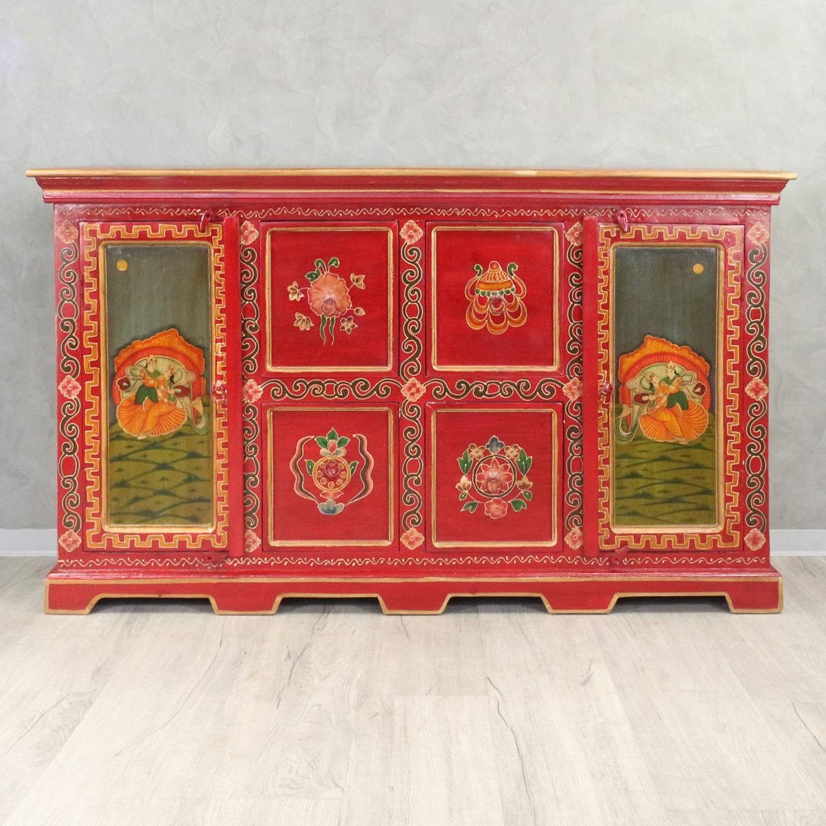 Oriental Galerie Mehrzweckschrank Tibet Sieboard Wandschrank Jirki Rot 150 cm Handarbeit