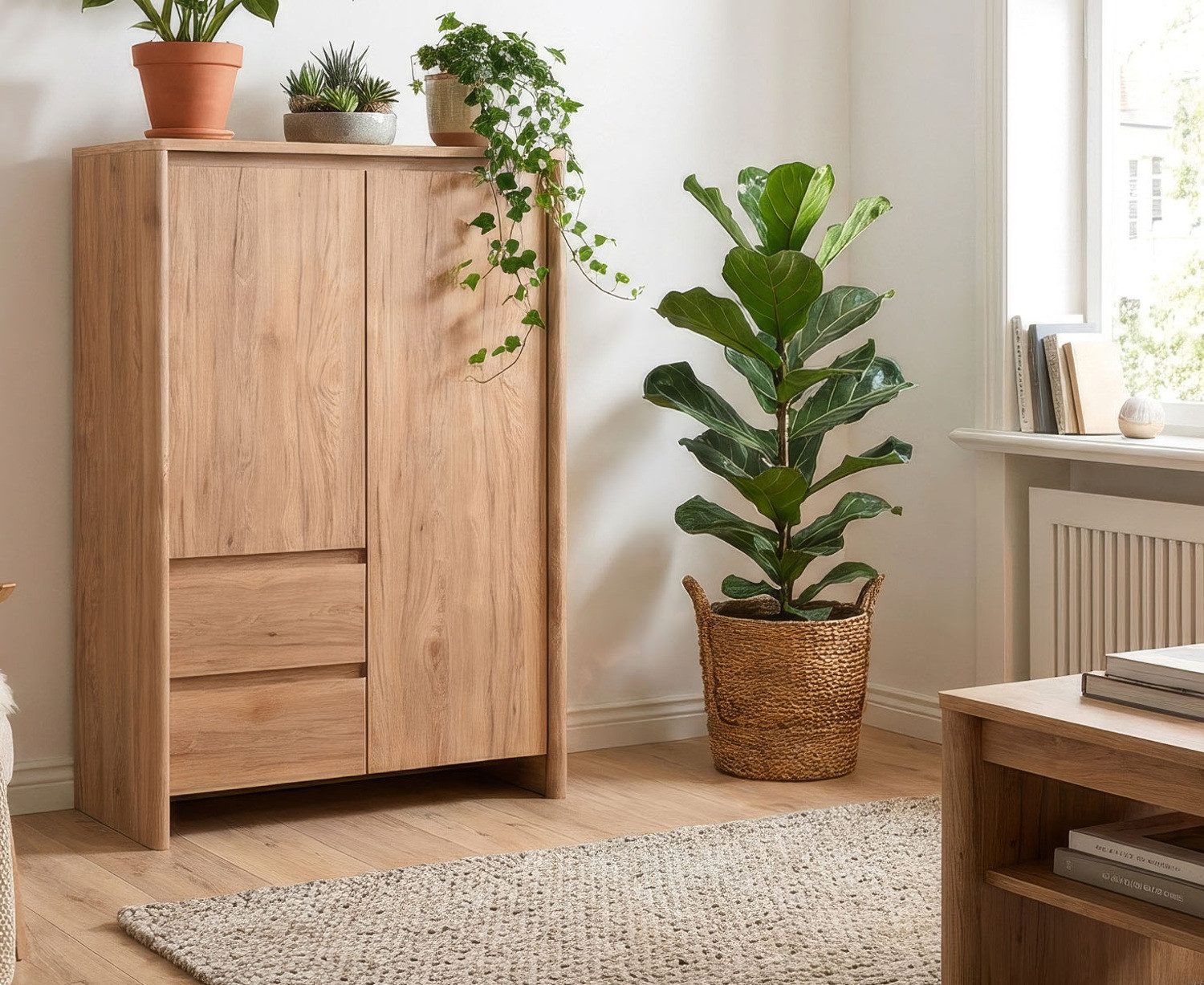 Furn.Design Highboard Luzern (Schrank in Hickory Walnuss, Wohn- und Esszimmer Möbel 86 x 140 cm), mit 7 Fächern und 2 Schubladen